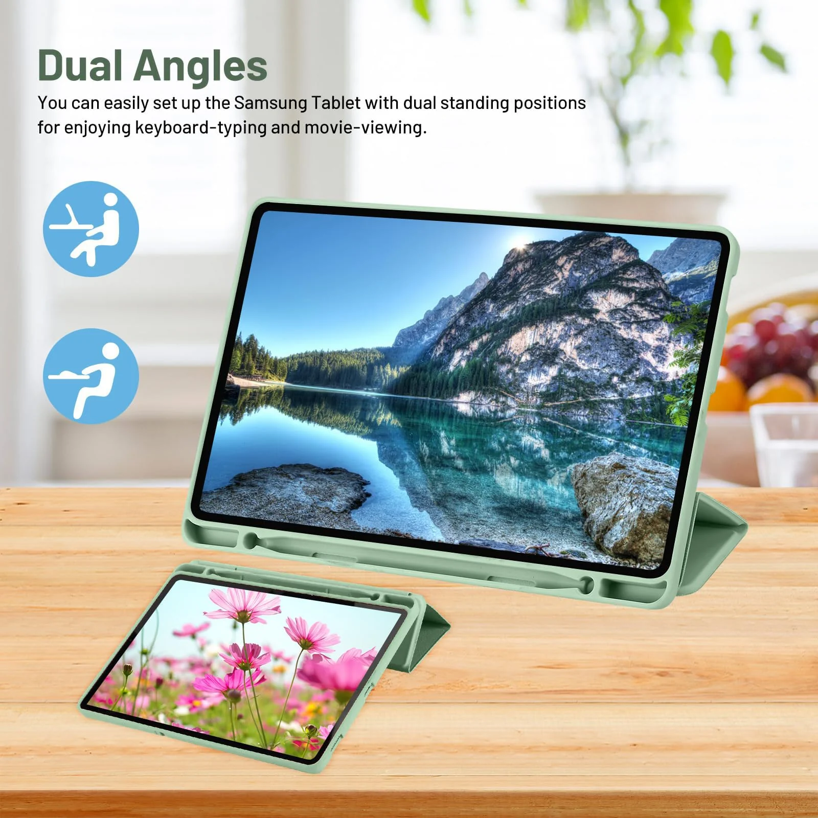 DL3 Mobilak Samsung Galaxy Tab A9 Cover Case 8.7 inch Tablet Cover [SM-X110/X115/X117] Case with Pen Holder, Soft TPU Back Trifold Stand Protective Smart Cover Flip, Auto Wake&Sleep - Mint Green