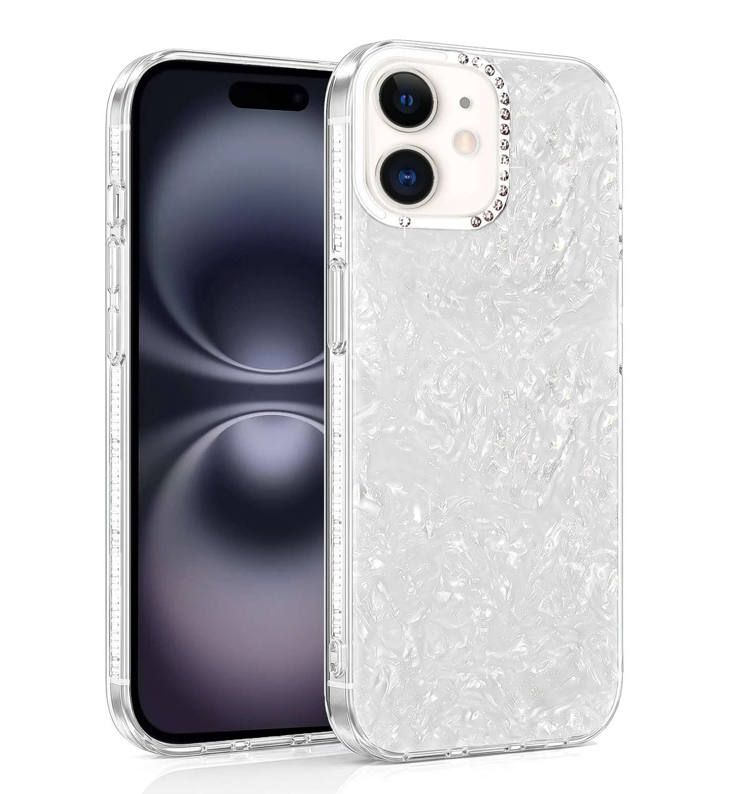 DL3 Mobilak Glitter Rhinestone Protective Case for iPhone 11 with Shockproof Design - White