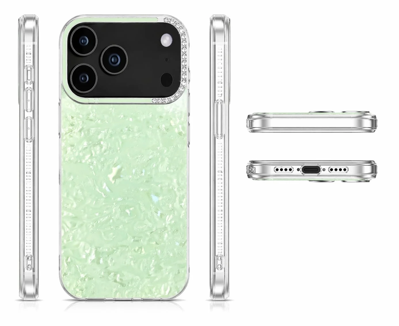 DL3 Mobilak Glitter Rhinestone Protective Case for iPhone 15 Pro Max with Shockproof Design - Mint Green