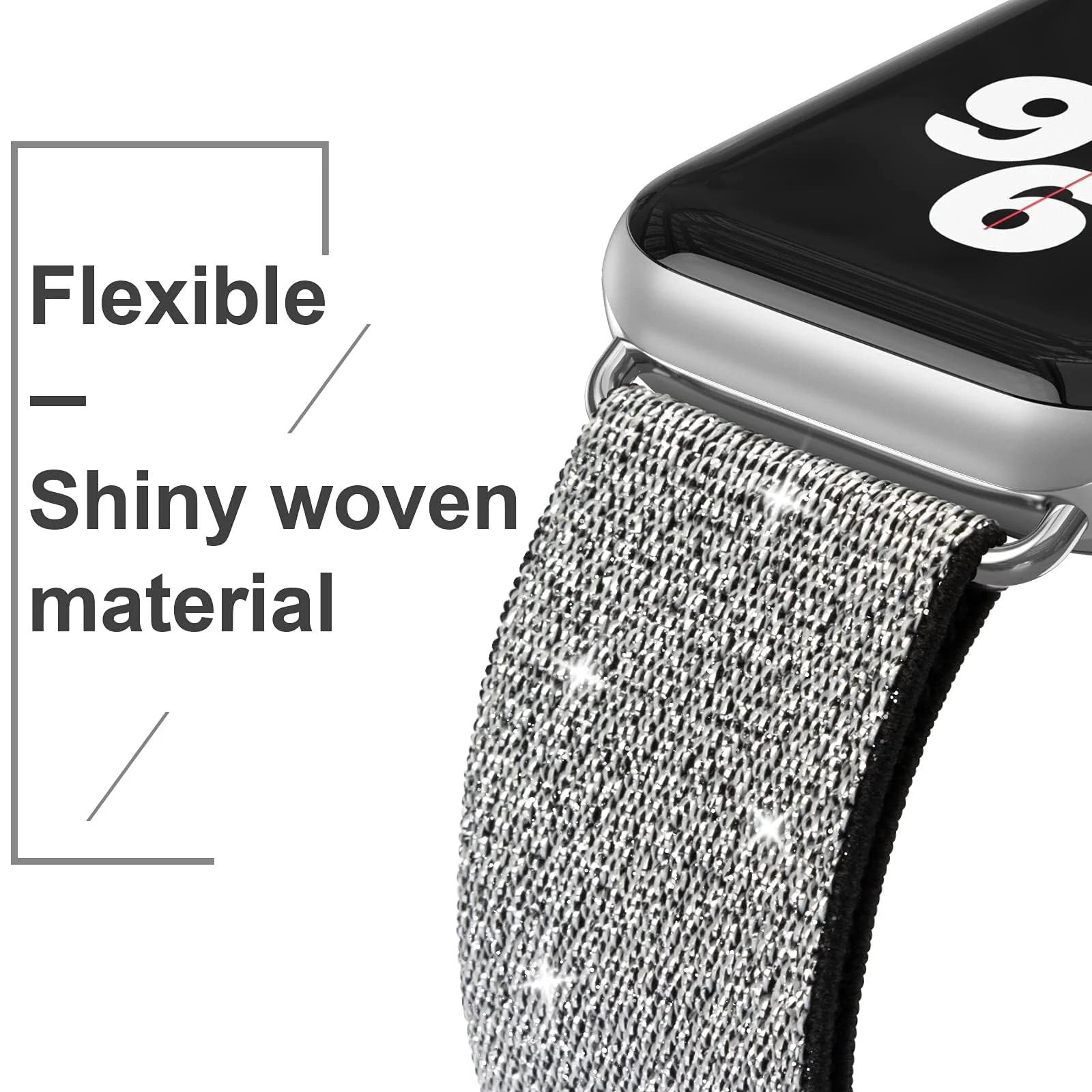DL3 Mobilak Nylon Solo Loop Stretchy Straps For Apple Watch Band 49mm 45mm 44mm 42mm 41mm 40mm 38mm, Elastic Wristbands for Series 8 9 Ultra 7 6 5 4 3 2 1 (42MM/44MM/45MM/49MM) - Black Silver