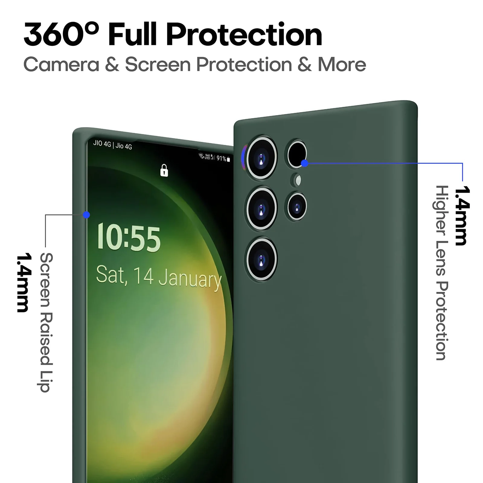 DL3 Mobilak Soft Silicone Protective Case for Samsung Galaxy S22 Ultra 5G with Microfiber Lining and Shockproof Design - Green