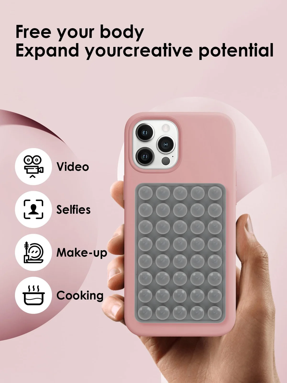 DL3 Mobilak Silicone Suction Cup Phone Mount for iPhone and Android, Double-sided suction design, Hands-free phone support, Strong suction grip - gray