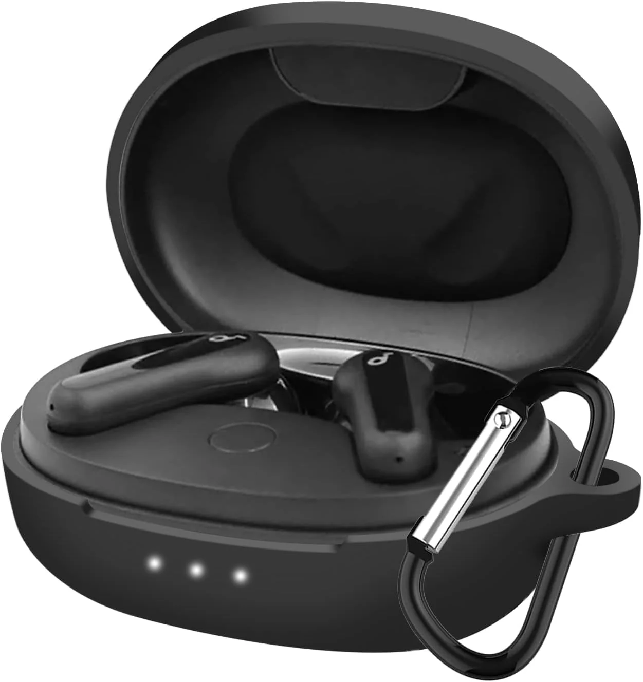 DL3 MOBILAK Silicone Case Compatible with Soundcore Life P2 Mini Earbuds, Soft Silicone Protective Case Cover, Shockproof Sleeve with Carabiner - Black