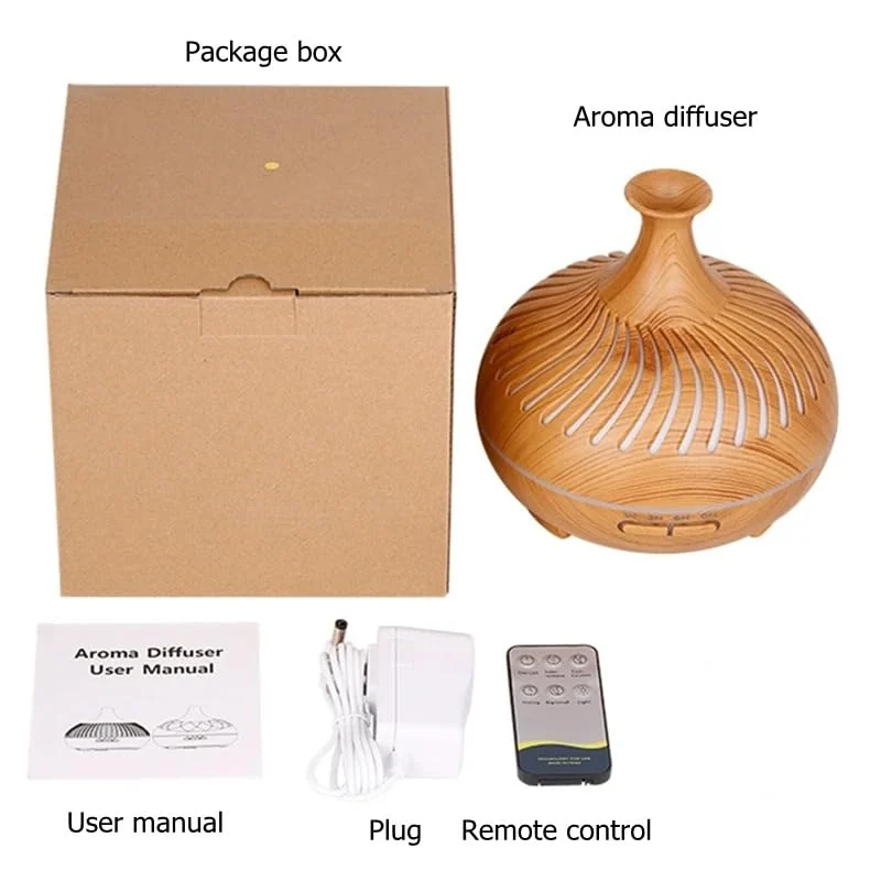 Mobigon Essential Oil Diffuser, Aromatherapy Diffuser 500ml with Remote Control, 4 Timer & Auto-Off Safety Switch, 7 Color LED Lights Mode, 10 Hours Quiet Humidifier for Bedroom - C.Light Woody