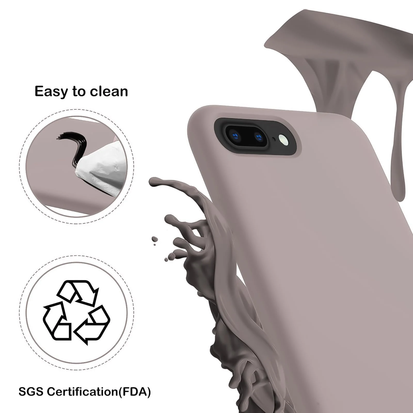 DL3 Mobilak Liquid Silicone Protective Case for iPhone 7 Plus / iPhone 8 Plus with Camera Protection and Microfiber Lining - Chalk Pink