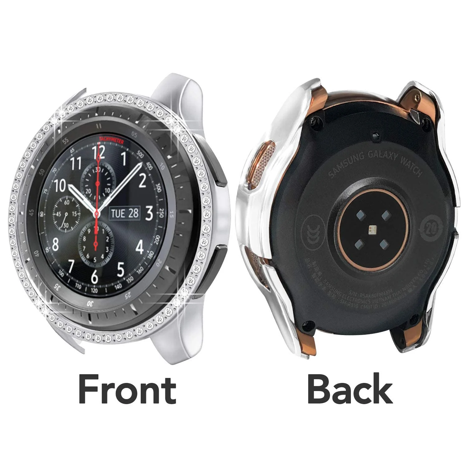 DL3 Mobilak Bumper Diamond Case Compatible with Samsung Galaxy Watch 46mm, Gear S3 Frontier Case (NOT fit for -R770), Bling Crystal Diamonds PC Plastic Protector Case Cover Frame - Silver
