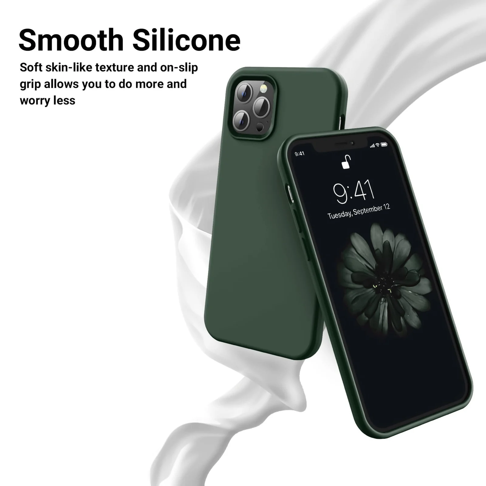DL3 Mobilak Liquid Silicone Case for iPhone 15 Pro Max, Supports wireless charging, Shock-absorbing protection, Scratch-resistant surface - Green