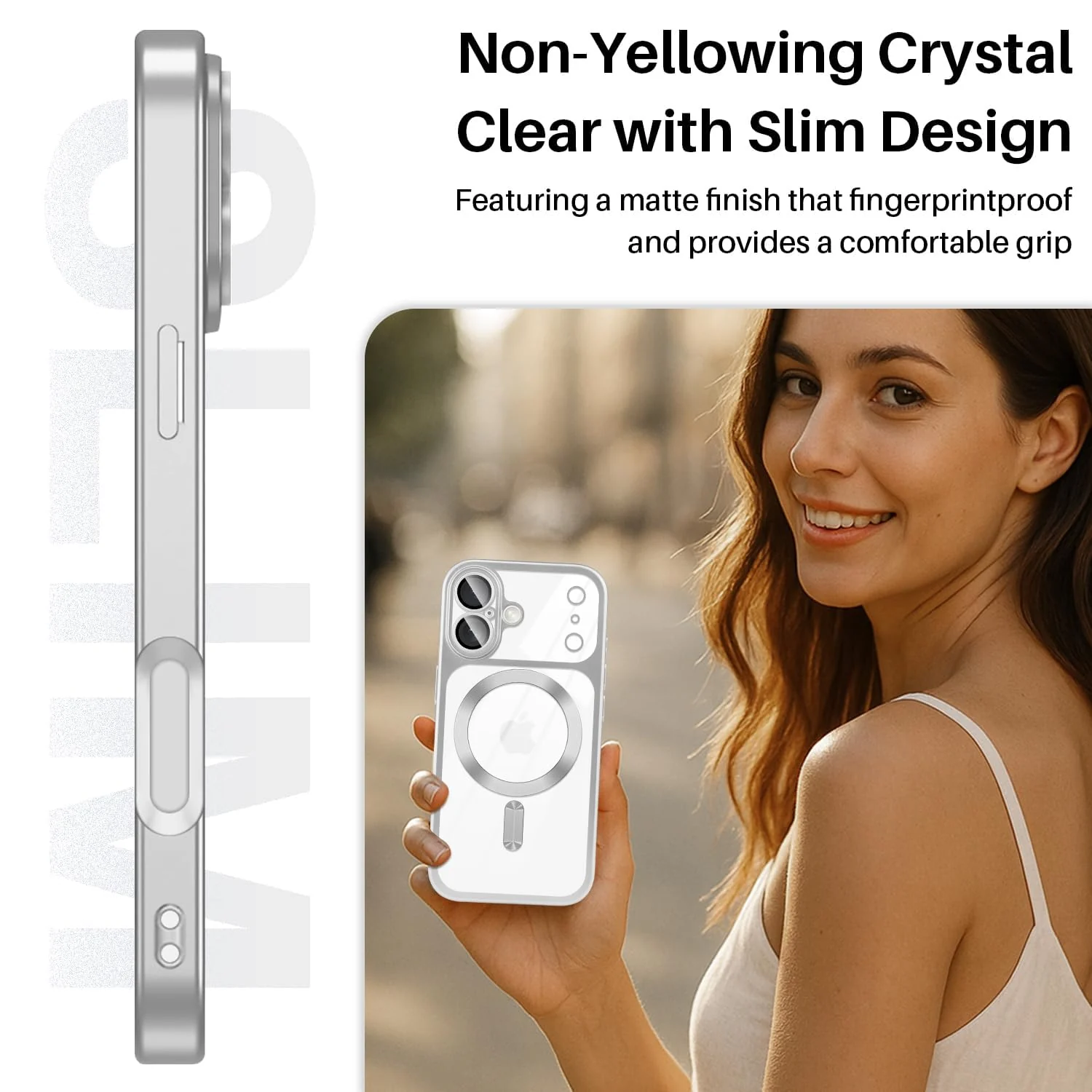 DL3 Mobilak For iPhone 17 Magnetic Case, Compatible with MagSafe, Built-in Camera Lens Protector, Luxury Plating Soft TPU Clear Shockproof Slim Thin Cover - Silver Matte