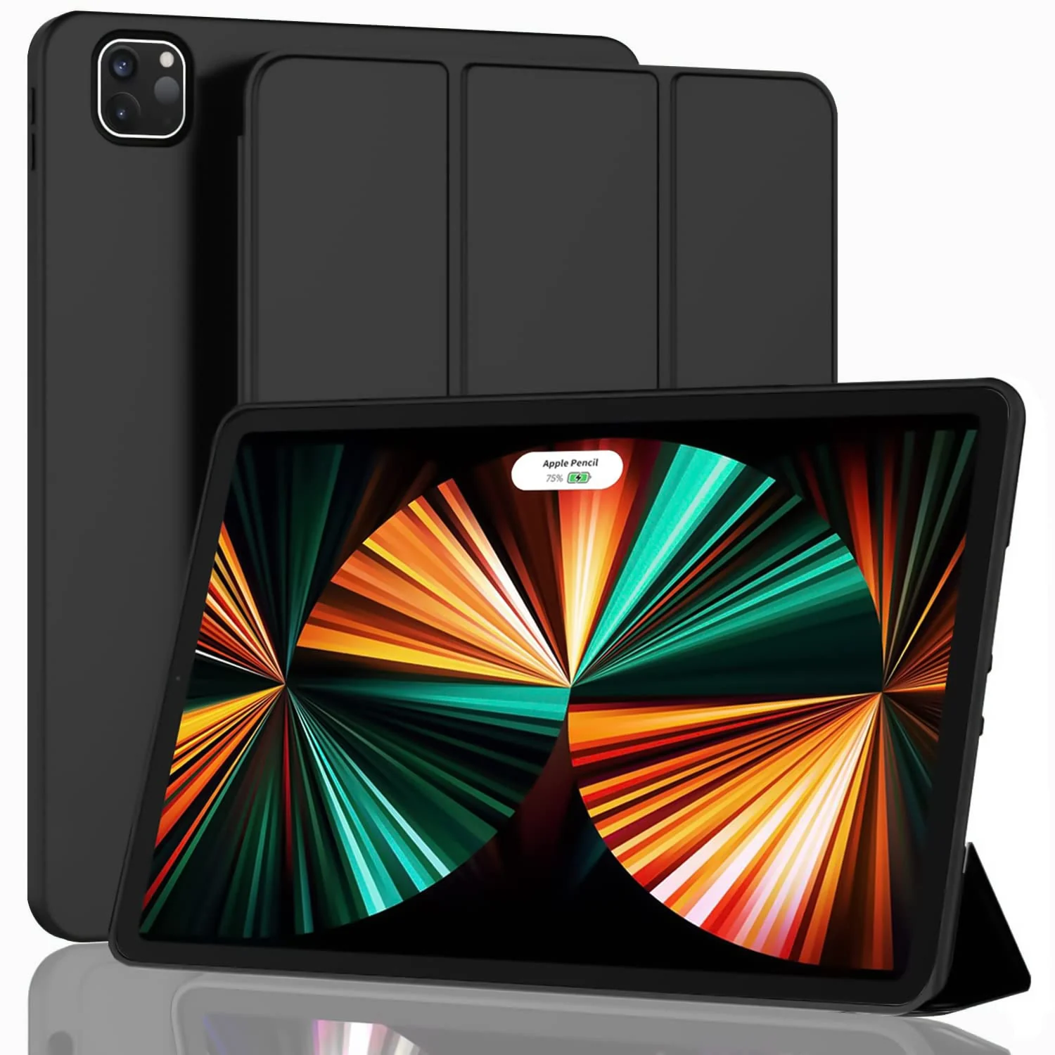 DL3 Mobilak Smart Case Compatible with iPad Pro 12.9 Inch Case 2022/2021/2020 (6th/5th/4th Gen) Case Flip Cover Leather Case Soft TPU Back And Trifold Stand With Auto SleeP - Black