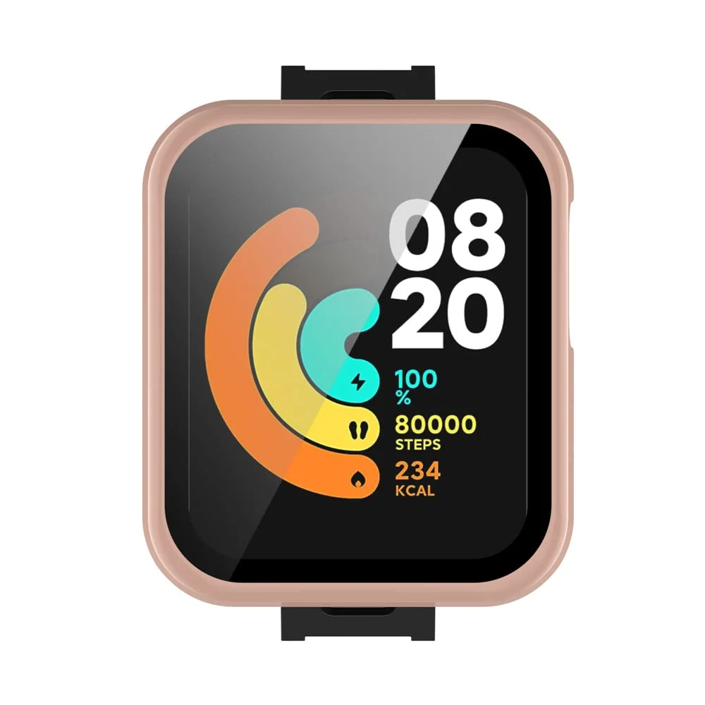 DL3 Mobilak Protective Case Compatible with Xiaomi Mi Watch Lite, 9H Hardness PC Cover Bumper Full Slim Protective Case with Tempered Glass For Redmi Watch Lite - Pink