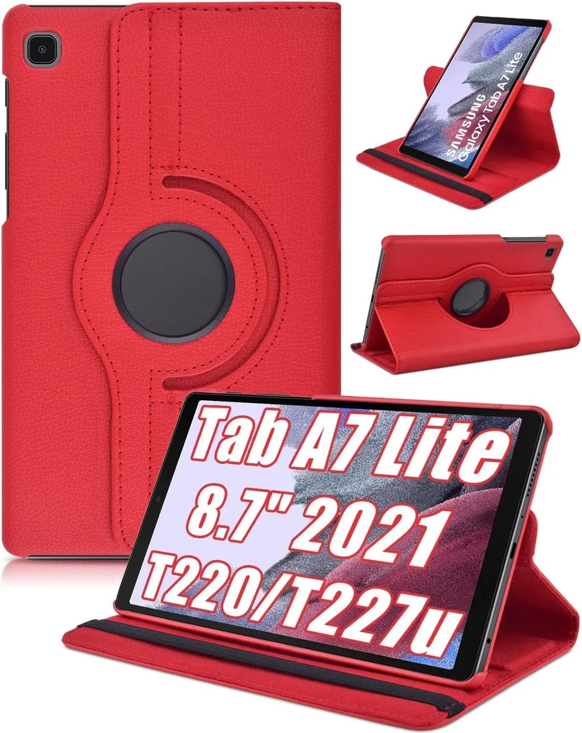 DL3 Mobilak Protective Cover for Samsung Galaxy Tab A7 Lite (SM-T220/T225), 360° Rotatable Smart Stand, Leather Folio Flip Cover with Multi-Angle Viewing, Auto Wake Sleep - Red