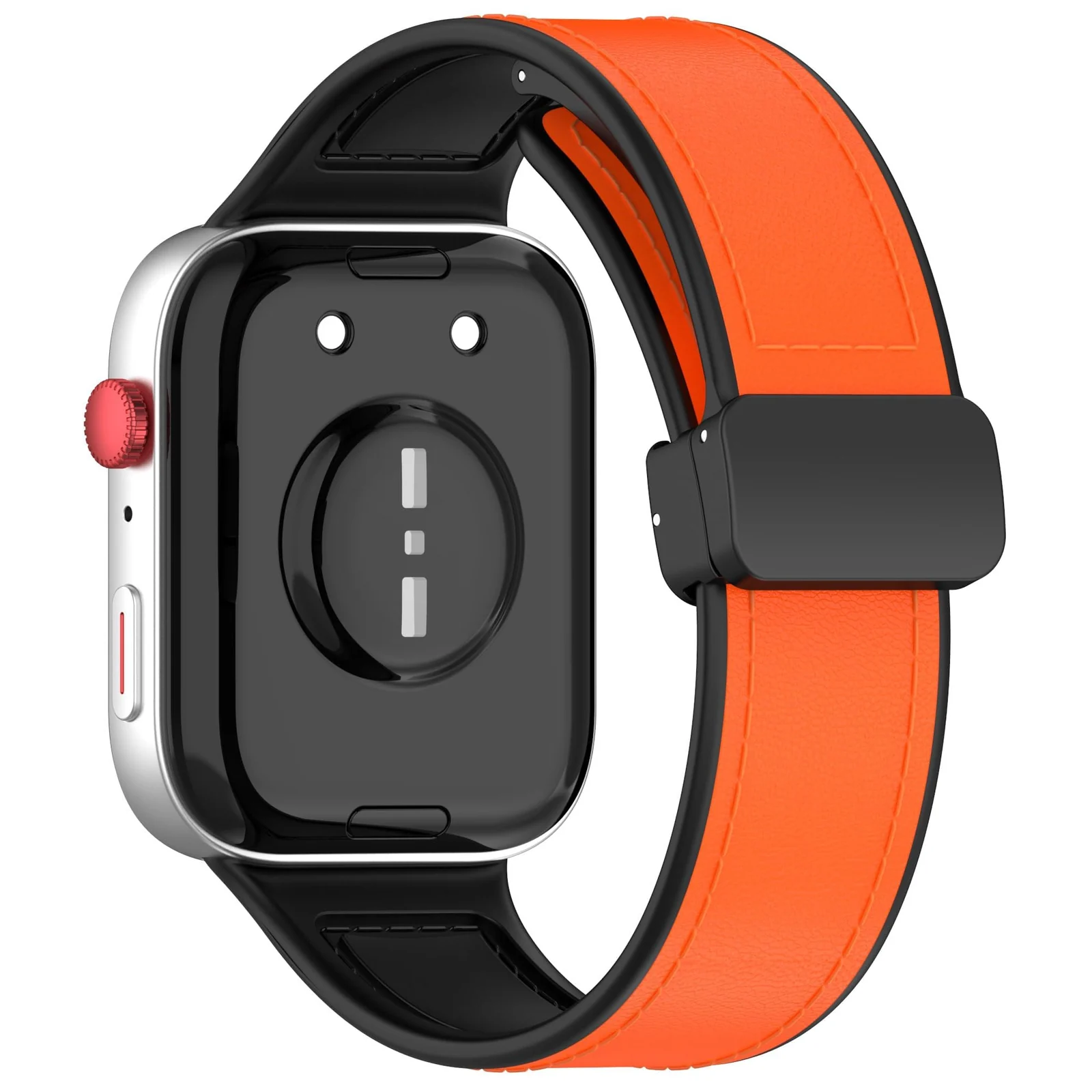 DL3 Mobilak Compatible with Huawei Watch Fit 5 / Fit 5 Pro / Fit4 / 4 Pro/Fit 3 Strap for Women Men, Soft Flexible Leather Silicone Hybrid Sport Wristband Magnetic Buckle Bracelet Replacement Strap - Orange