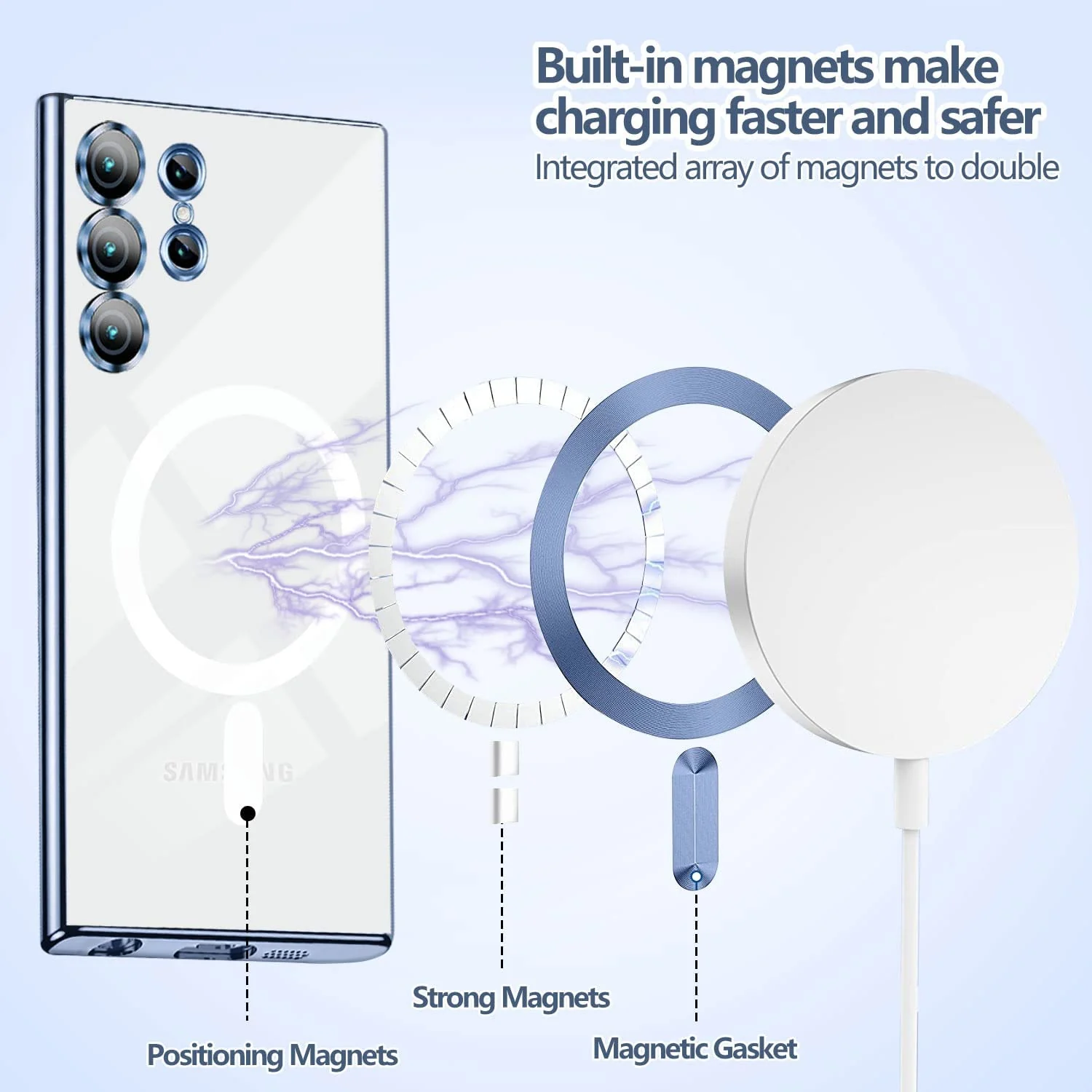 DL3 Mobilak Clear MagSafe-Compatible Magnetic Case for Samsung Galaxy S23 Ultra with Camera Protection - Sierra Blue