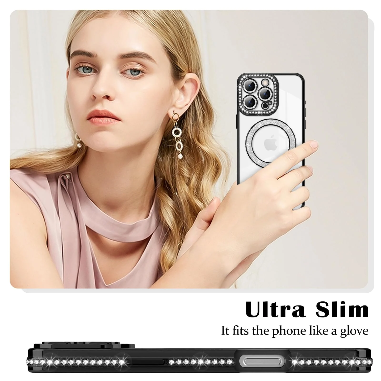 DL3 Mobilak MagSafe-Compatible Magnetic Case for iPhone 16 Pro Max with Camera Protection and Magnetic Car-Mount Support - Black