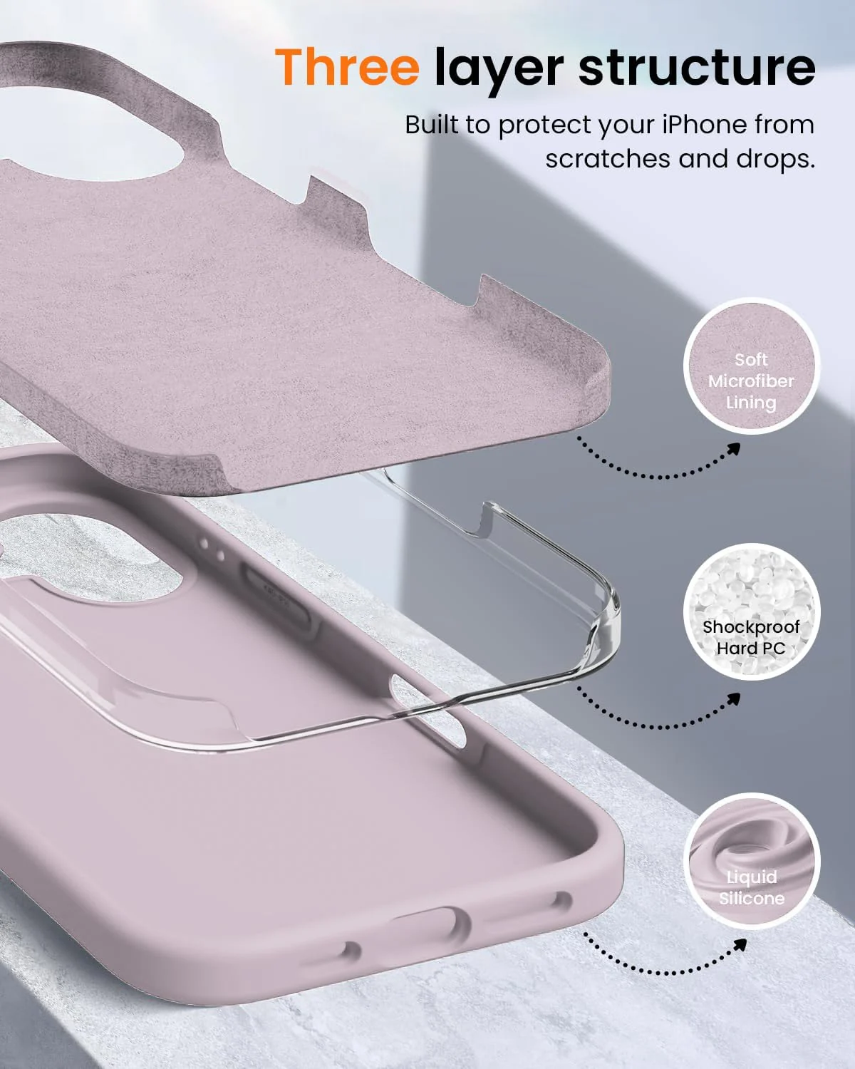 DL3 Mobilak Liquid Silicone Protective Case with Soft Microfiber Lining for iPhone 16 - Lavender Pink