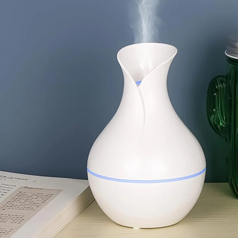 Mobigon Wood Cool Mist Ultrasonic Humidifier for Room Moisture, Aroma Diffuser for Home, 200ml Essential Oil Diffuser with 7 Colorful Night Light, Auto Shut-Off, Home, Office, car - D.White