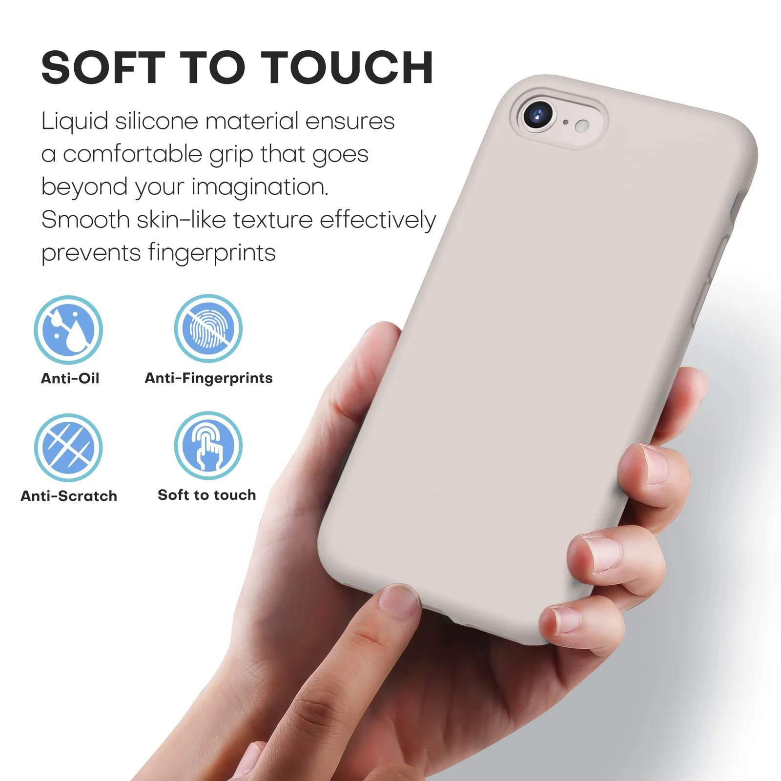 DL3 Mobilak Liquid Silicone Protective Case with Soft Microfiber Lining for iPhone SE 2022, SE 2020, iPhone 7, iPhone 8 - Stone