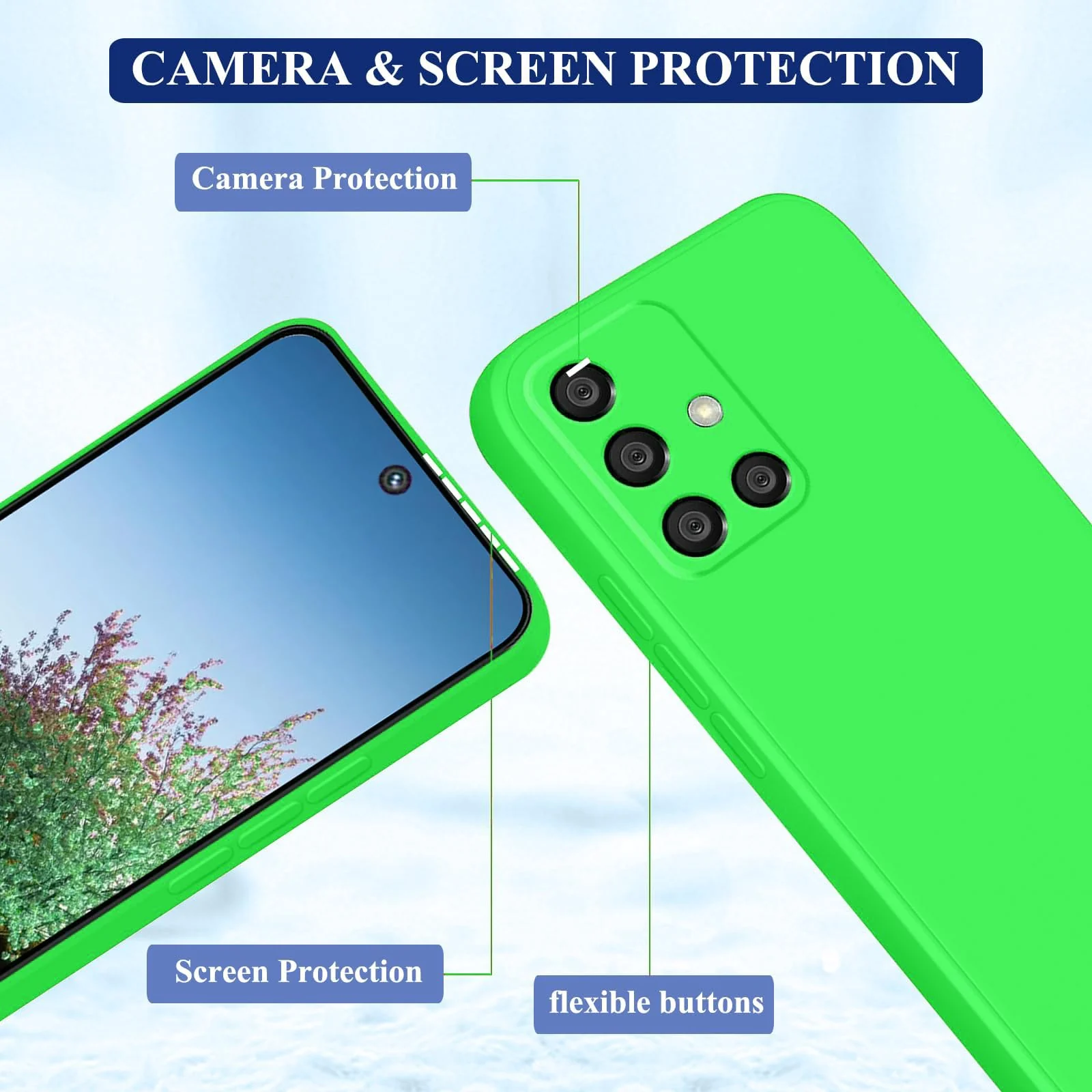 DL3 Mobilak Samsung Galaxy A51 Case, Soft Flexible Silicone Gel Rubber Bumper Cover, Full Body Shockproof Protective Phone Case - Neon Green