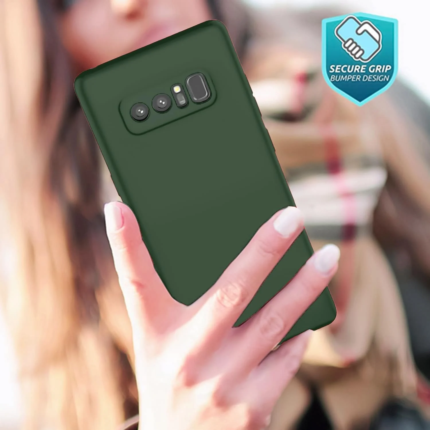 DL3 Mobilak Liquid Silicone Protective Case with Soft Microfiber Lining with Full Camera Protection for Samsung Galaxy Note 8 - Green