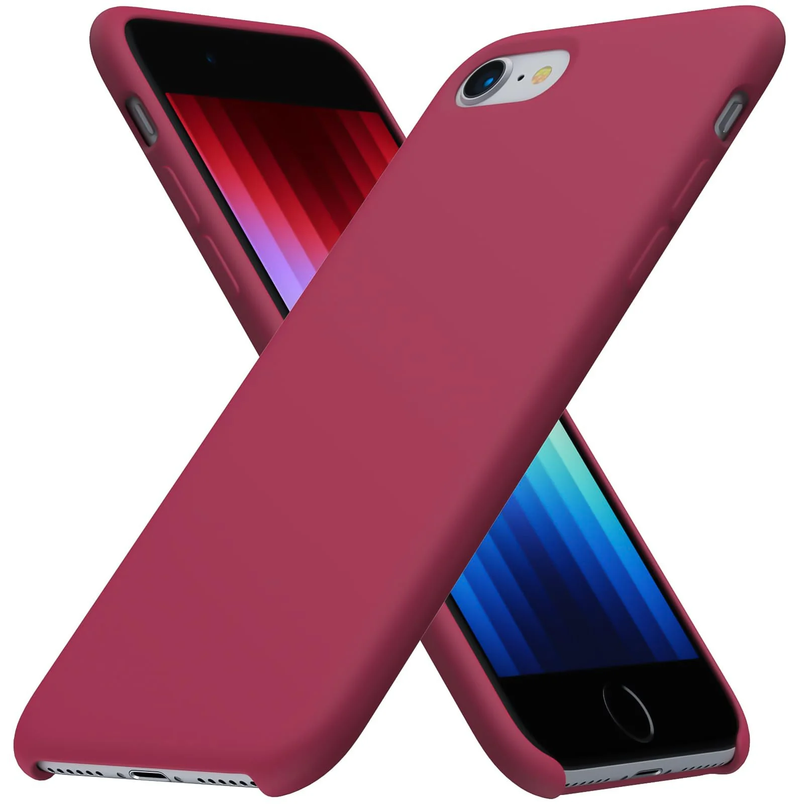 DL3 Mobilak Liquid Silicone Protective Case for iPhone SE 2022, SE 2020, iPhone 7, iPhone 8 with Camera Protection and Microfiber Lining - Rose Red