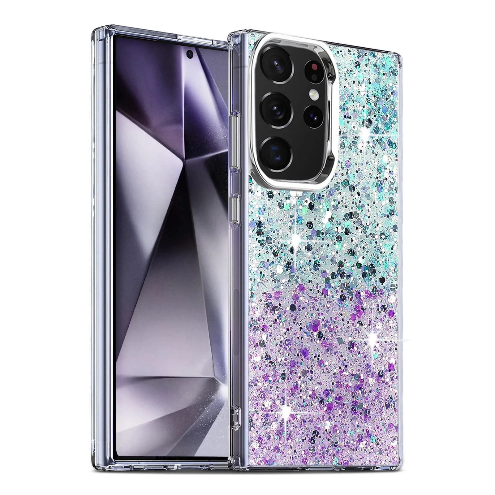 DL3 Mobilak Glitter Protective Case for Samsung Galaxy S23 Ultra, Supports wireless charging, Camera protection, Shock-absorbing protection - Green Purple