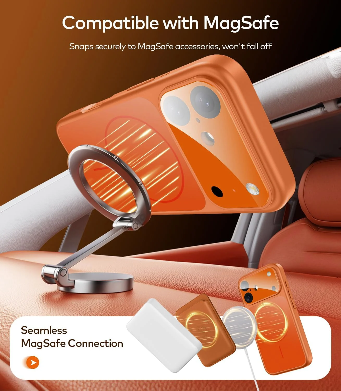 DL3 Mobilak MagSafe-Compatible Magnetic Case for iPhone 17 with Camera Protection and Shockproof Design - Orange