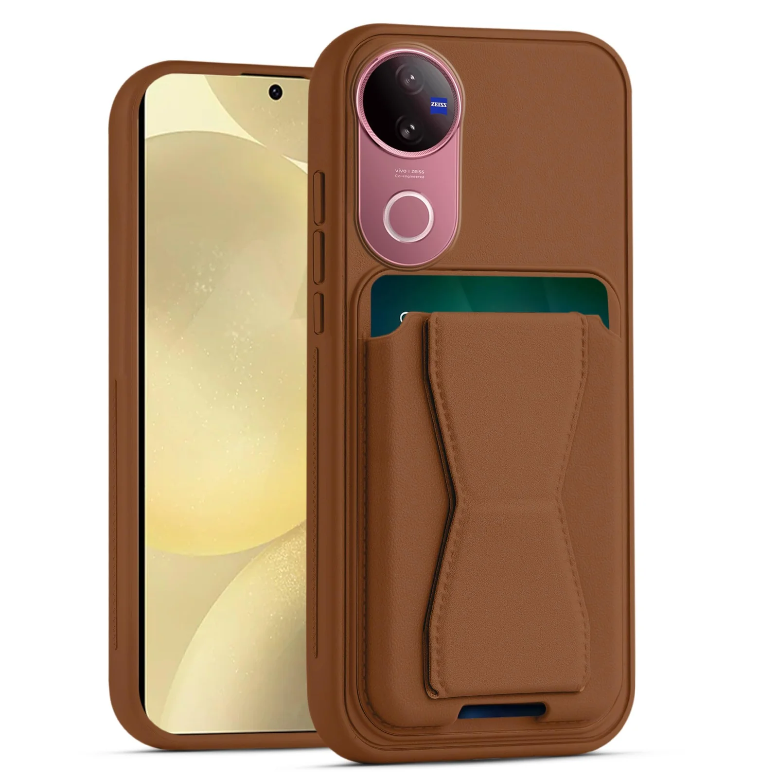 DL3 Mobilak Leather Wallet Case with Card Slot for vivo V50 5G / vivo V50e 5G with Camera Protection and Shockproof Design - Brown