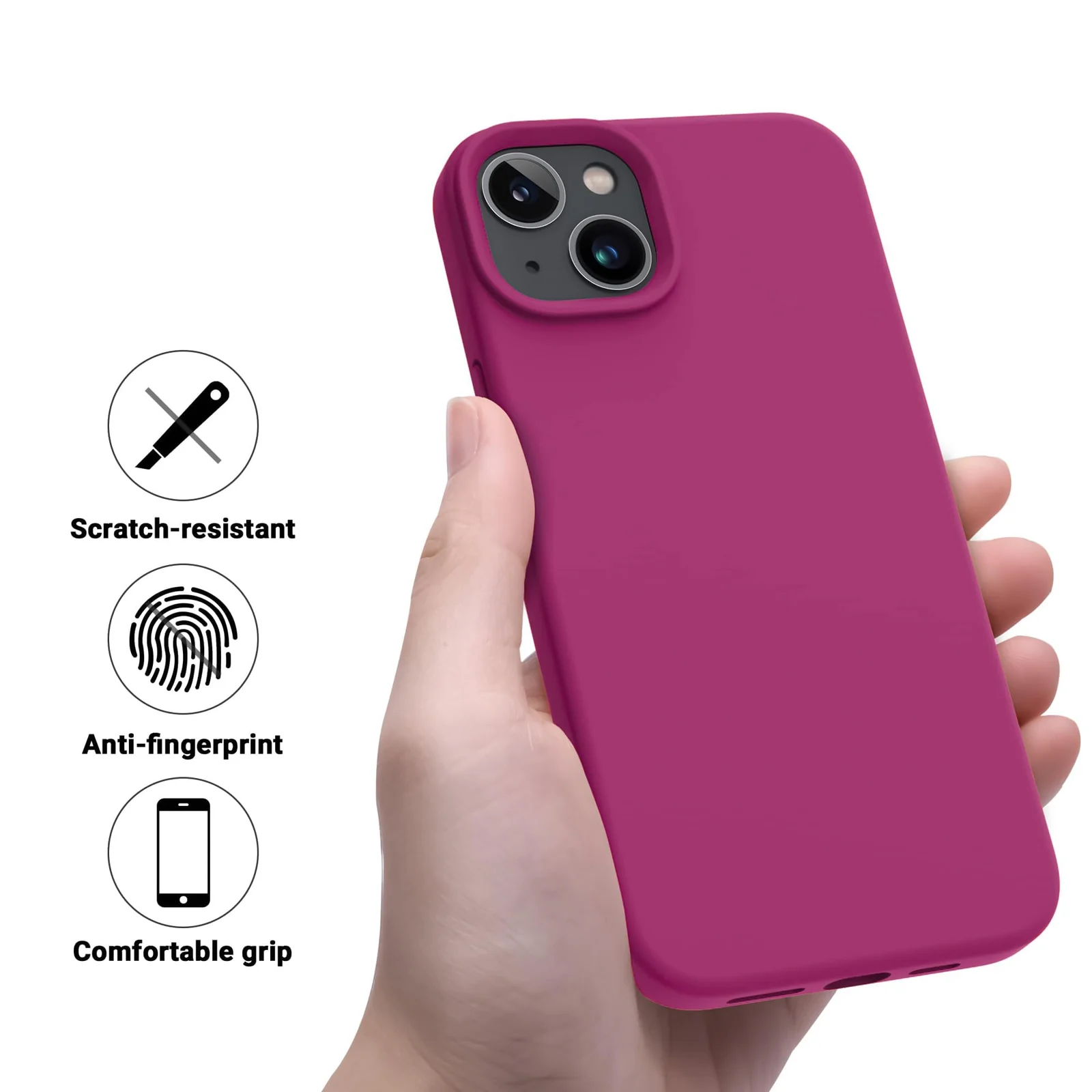 DL3 Mobilak Liquid Silicone Protective Case for iPhone 13 / iPhone 14 with Camera Protection and Microfiber Lining - Fuchsia