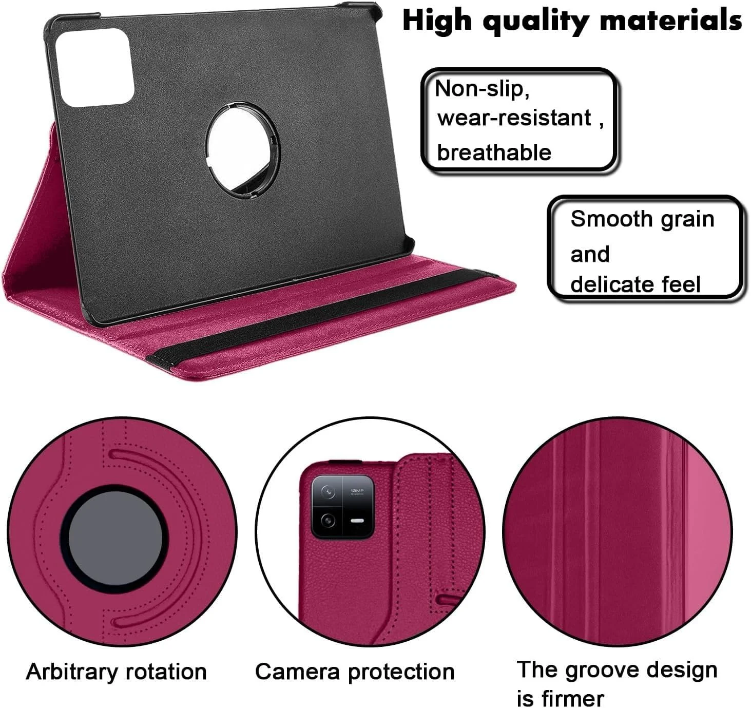 DL3 Mobilak Protective Cover for Xiaomi Pad 6/Xiaomi Pad 6 Pro, 360° Rotatable Smart Stand, Leather Folio Flip Cover with Multi-Angle Viewing, Auto Wake Sleep - Pink