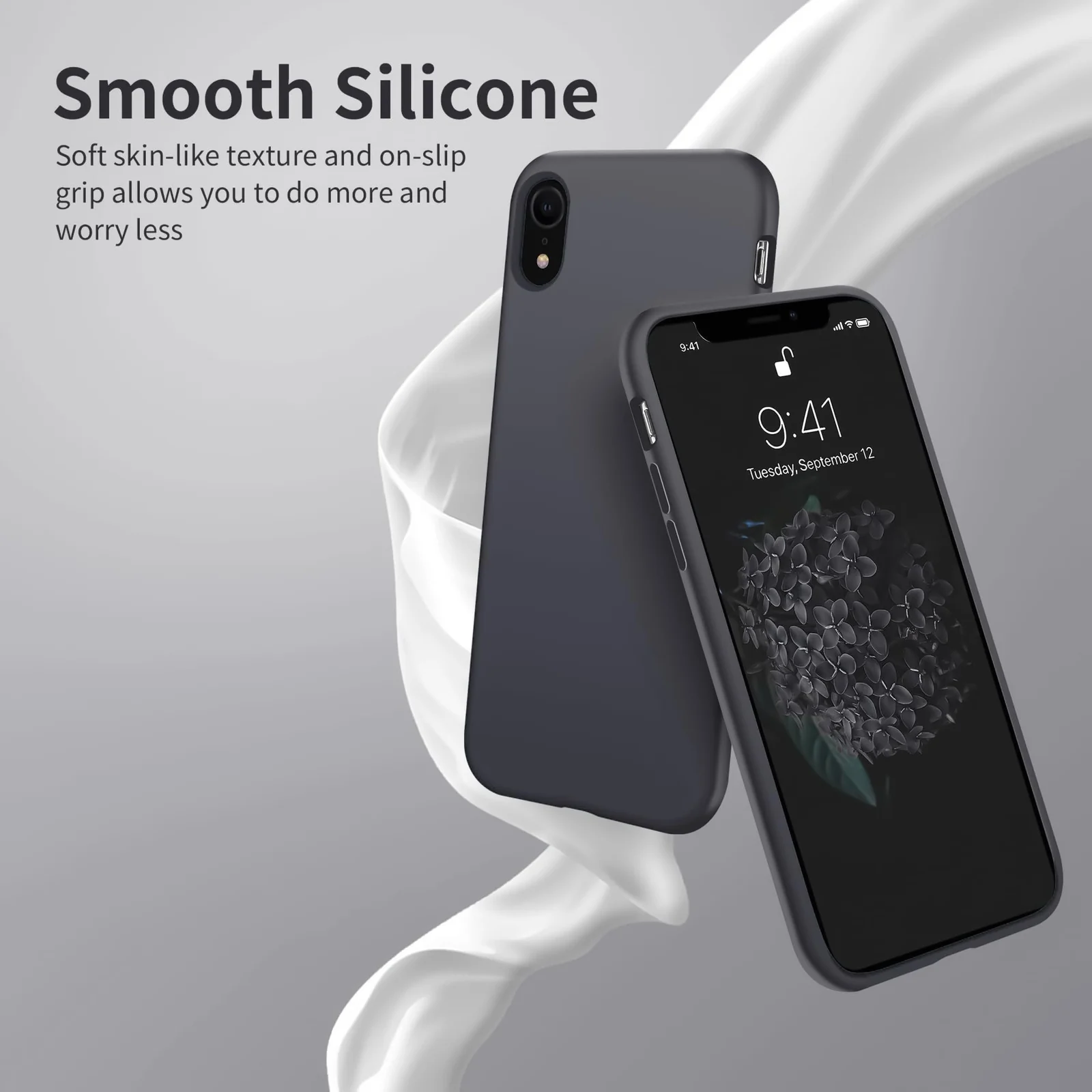 DL3 Mobilak Liquid Silicone Case for iPhone XR, Shock-absorbing protection, Scratch-resistant surface, Soft microfiber lining - Deep Gray