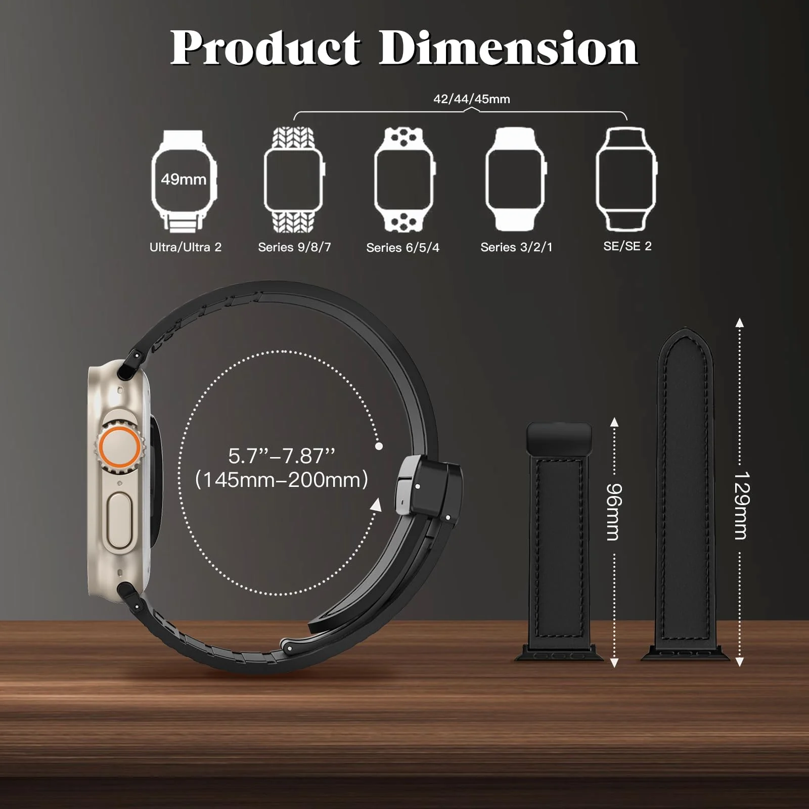 DL3 Mobilak Leather Bands Compatible with Apple Watch Band 49mm 45mm 44mm 42mm, Leather Magnetic Buckle Design Strap For iWatch Ultra Ultra 2 SE Series 9 8 7 6 5 4 3 2 1 Wristband For Men Women - Black