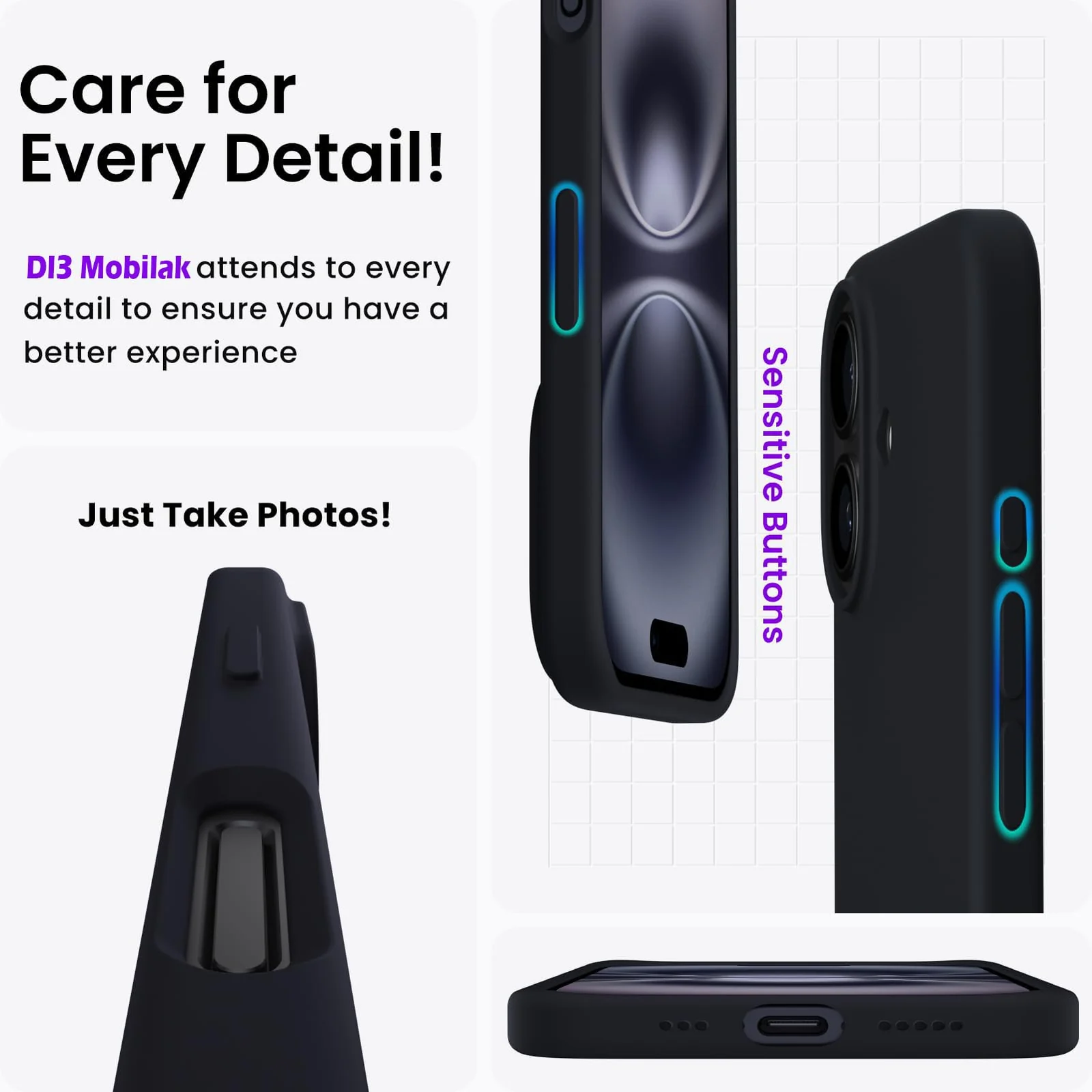 DL3 Mobilak Liquid Silicone Protective Case with Soft Microfiber Lining for iPhone 16 - Black