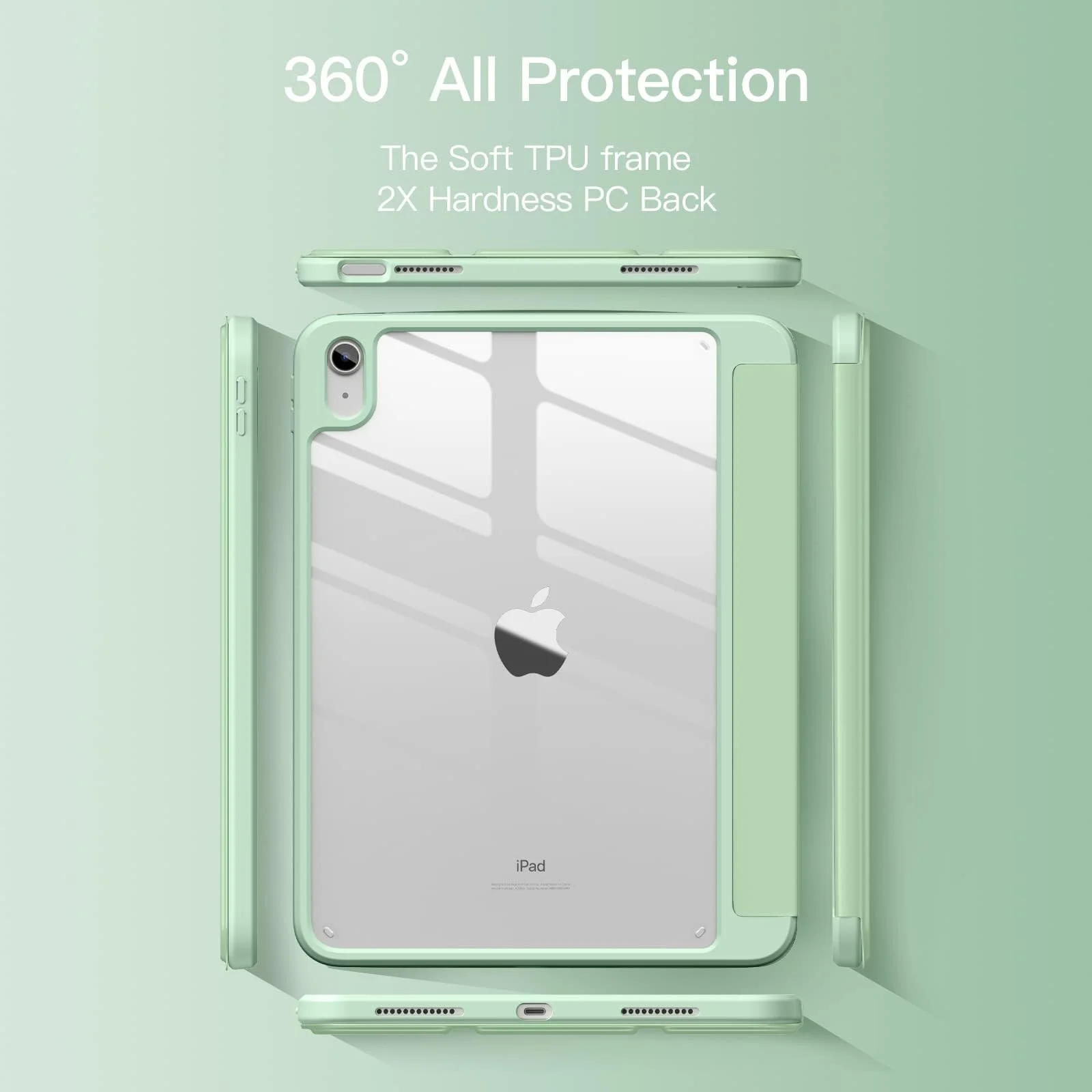 DL3 Mobilak Case Compatible with iPad (A16) 11th Generation 11 Inch (2025), iPad 10th Generation 10.9 Inch (2022), Clear Shockproof Back Cover Built-in Pencil Holder, Auto Sleep/Wake - Mint Green