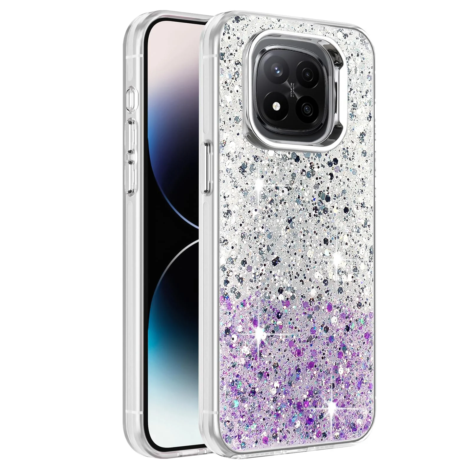 DL3 Mobilak Glitter Protective Case for Xiaomi Redmi Note 14 Pro + Plus 5G, Supports wireless charging, Camera protection, Shock-absorbing protection - White Purple