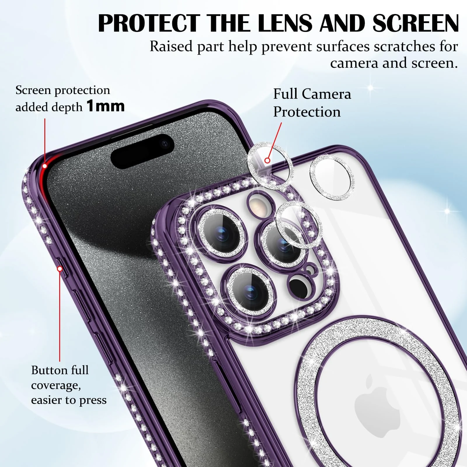 DL3 Mobilak MagSafe-Compatible Magnetic Case for iPhone 15 Pro with Camera Protection and Magnetic Car-Mount Support - Purple