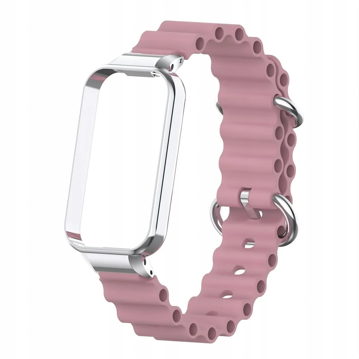 DL3 Mobilak Ocean Strap Compatible with Xiaomi Redmi Band 2/Smart Band 8 Active, Adjustable Silicone Band with Metal Buckle and Frame for Women and Men - Rosy Brown