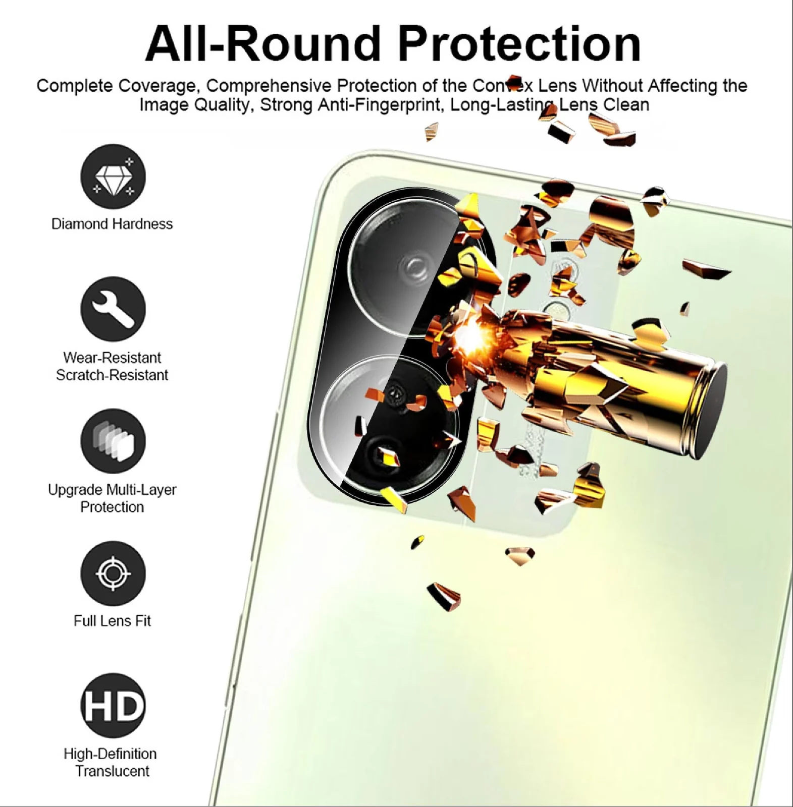 DL3 Mobilak Xiaomi Redmi 13C / Poco C65 Camera Lens Protector Tempered Glass Screen Protector HD [Full Coverage][Anti-Scratch] Drop Protection Ultra Clear/Thin Lens Case - Black