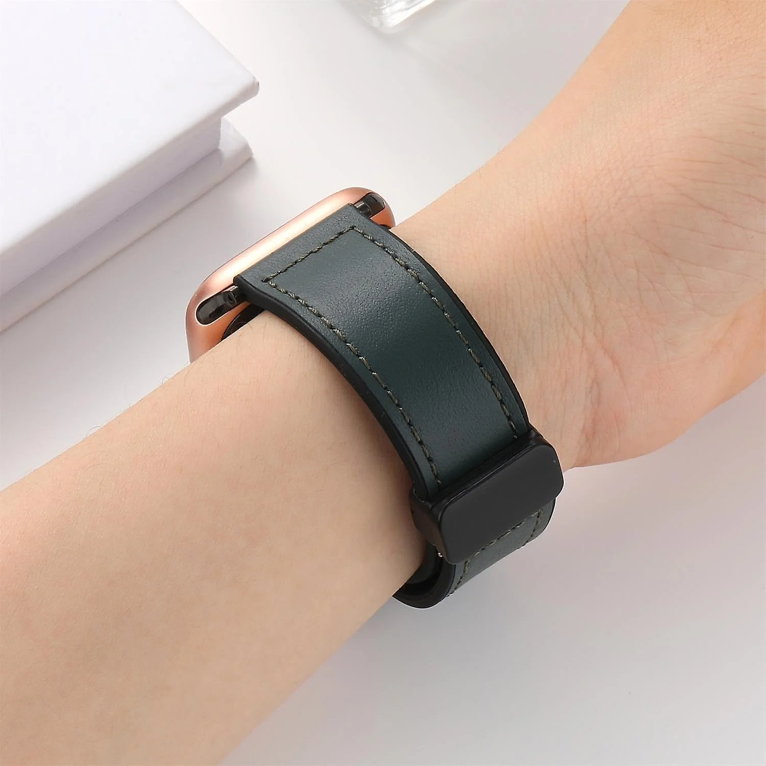DL3 Mobilak Leather Bands Compatible with Apple Watch Band 49mm 45mm 44mm 42mm, Leather Magnetic Buckle Design Strap For iWatch Ultra Ultra 2 SE Series 9 8 7 6 5 4 3 2 1 - Green