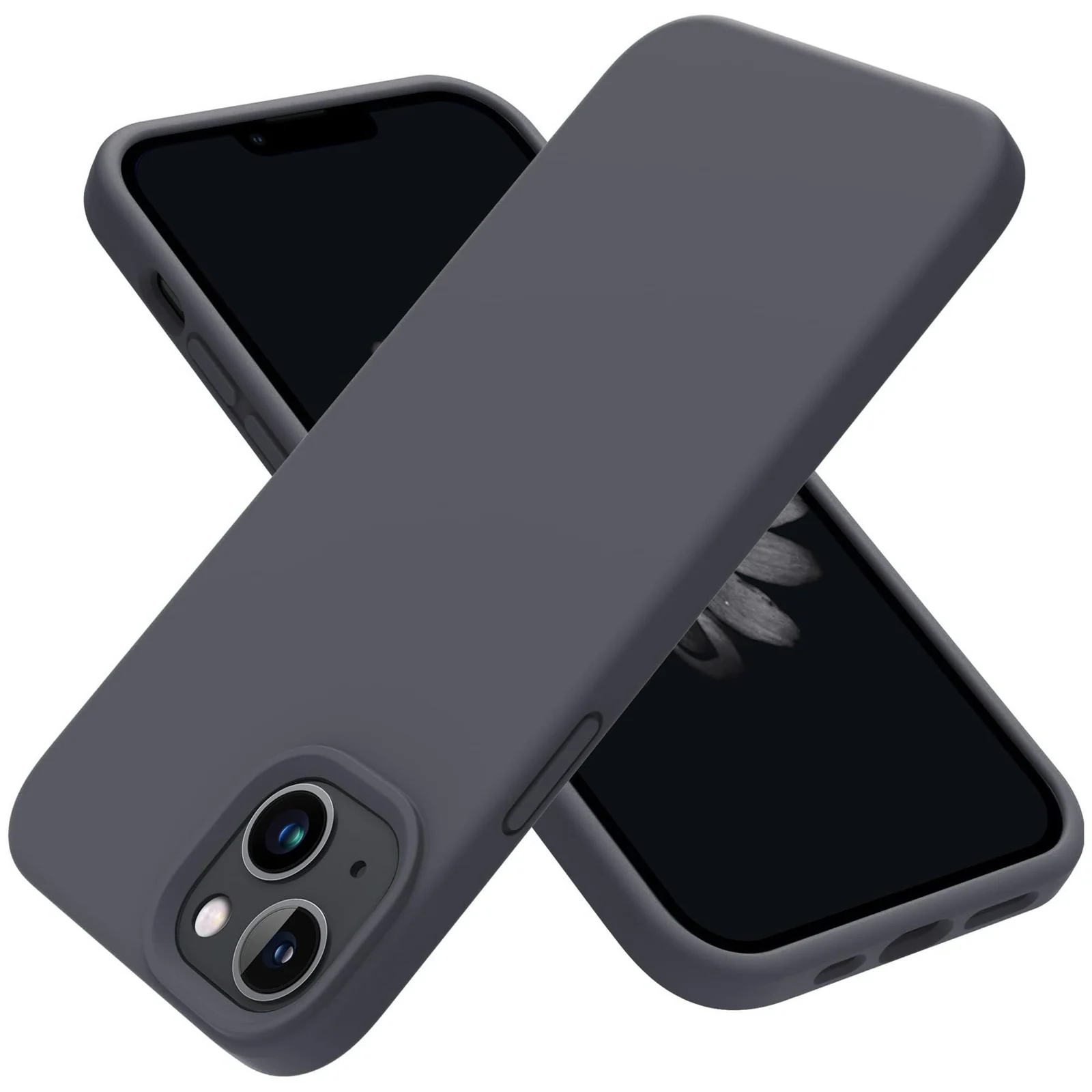 DL3 Mobilak Liquid Silicone Protective Case for iPhone 14 (6.1 Inch) with Camera Protection and Microfiber Lining - Dark Gray