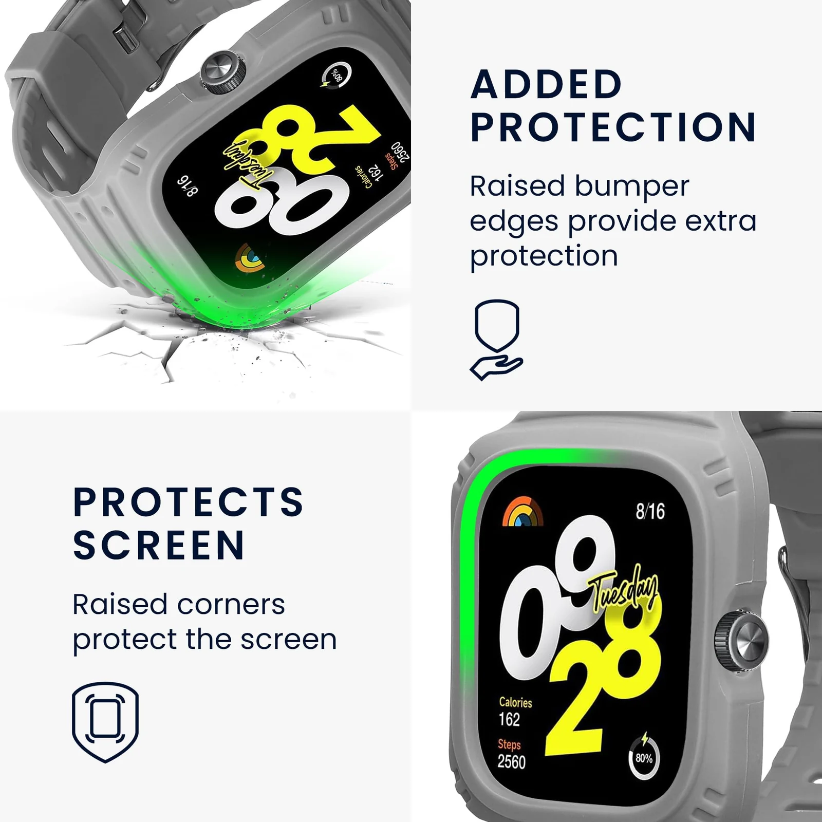 DL3 Mobilak Strap With Cover Compatible with Xiaomi Redmi Watch 4, Silicone Sport Band Replacement Watchband with Bumper Case for Redmi Watch 4, Adjustable Wristband - Gray