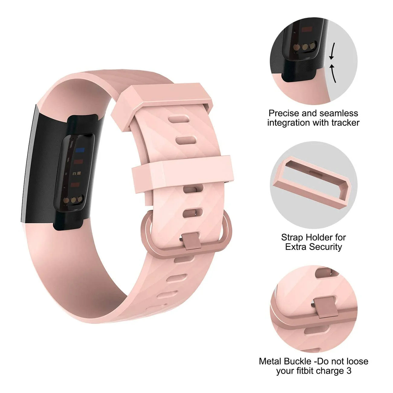 DL3 Mobilak Waterproof Bands for Fitbit Charge 4 / Fitbit Charge 3 / Charge3 SE, Replacement Wristbands for Women Men - Rose Gold