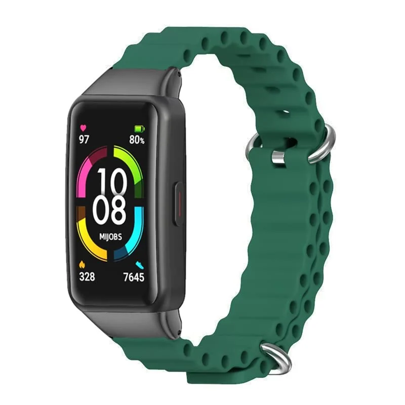 Dl3 Mobilak Ocean Band for Honor Band 6 / Huawei Band 6,Adjustable Silicone Stretchy Sport Strap Women Men Replacement Wristband for Huawei Band 6 pro (Pine Green)