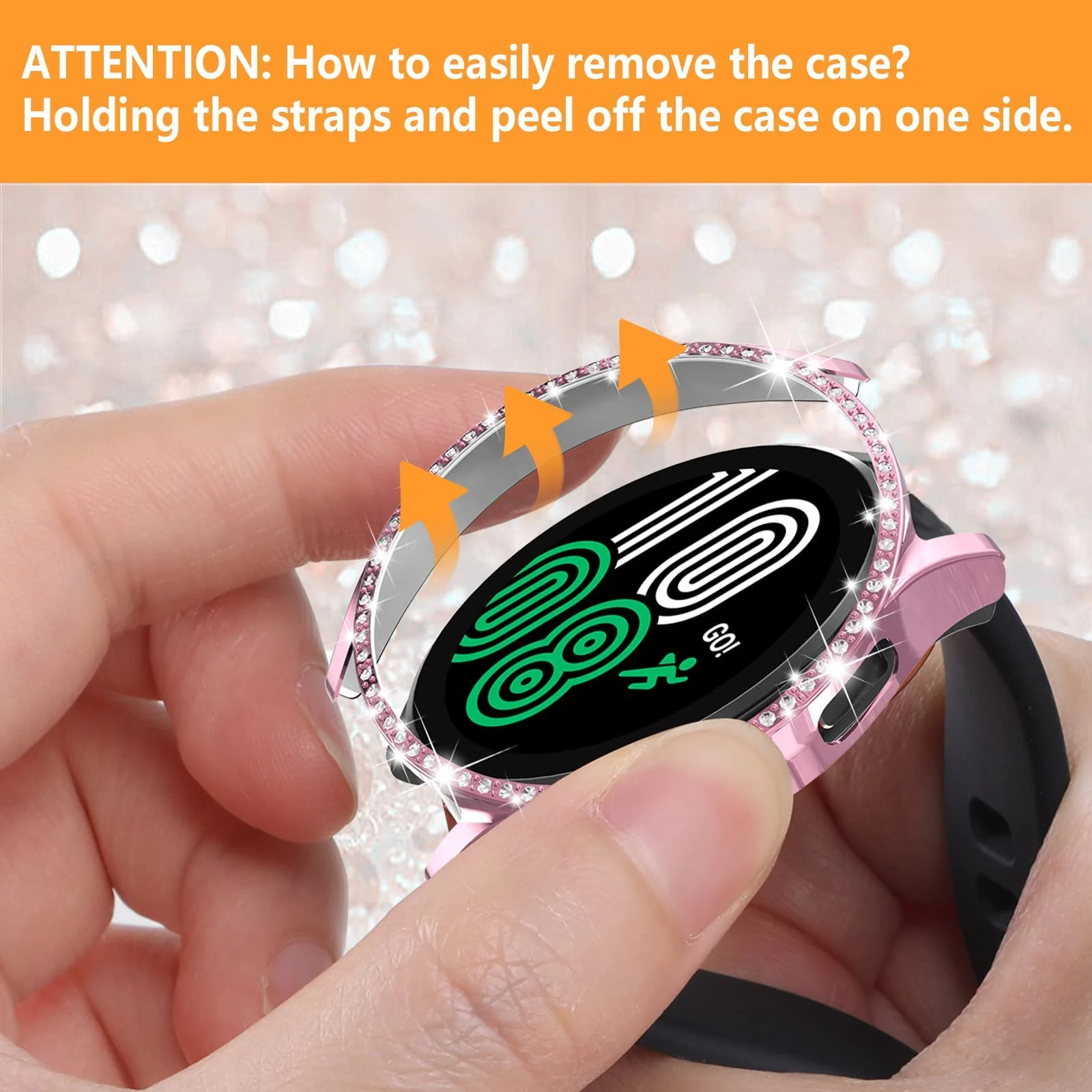 DL3 Mobilak Bumper Diamond Case Compatible with Samsung Galaxy Watch 4 Classic 46mm, Bling Crystal Diamonds PC Plastic Protector Case Cover Frame For Galaxy Watch4 Classic 46 MM - Pink