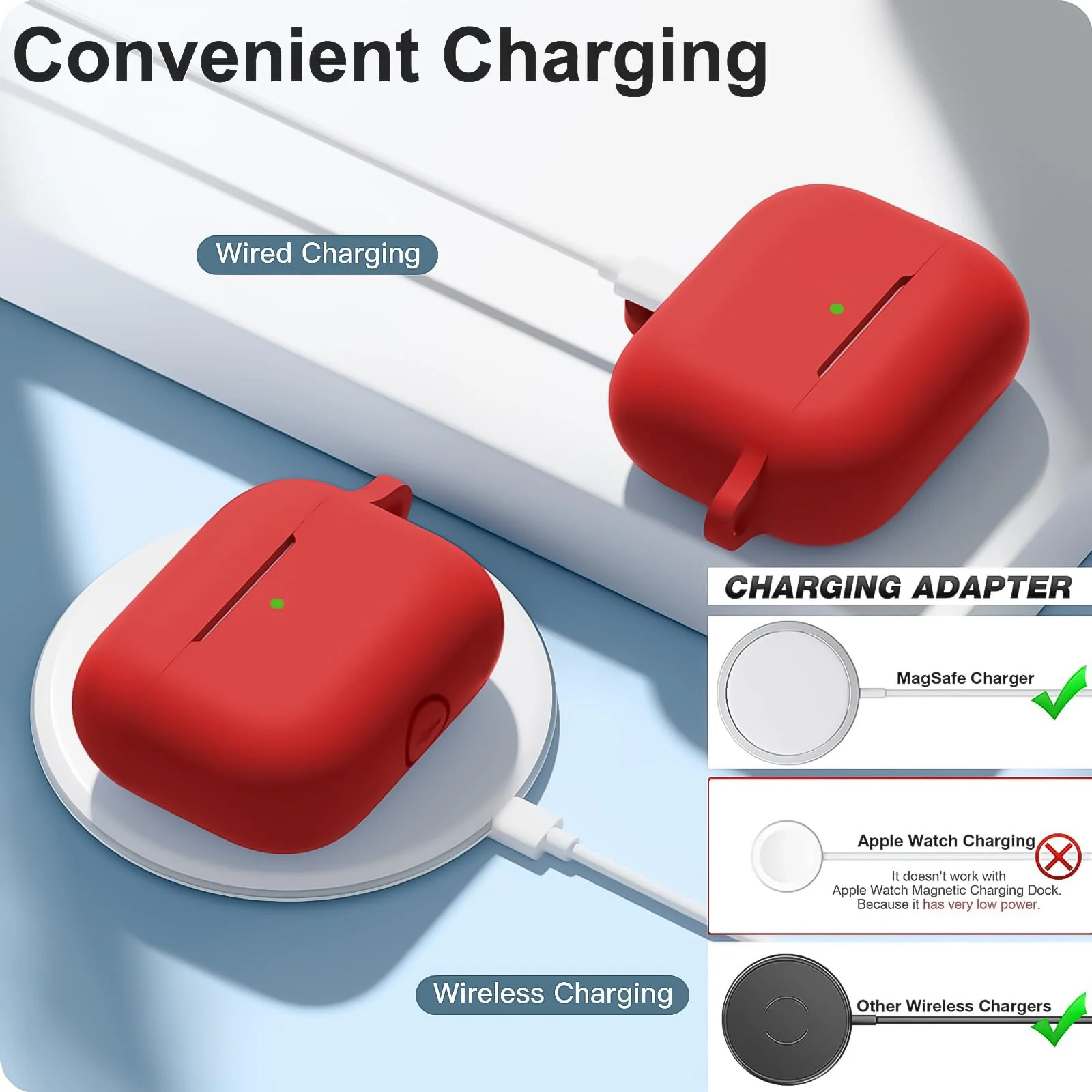 DL3 Mobilak Case Compatible with AirPods Pro, Silicone Protective Charging Case Skin with Keychain Compatible with AirPods Pro Case for Women Men, Wireless Charging, Front LED Visible - Red
