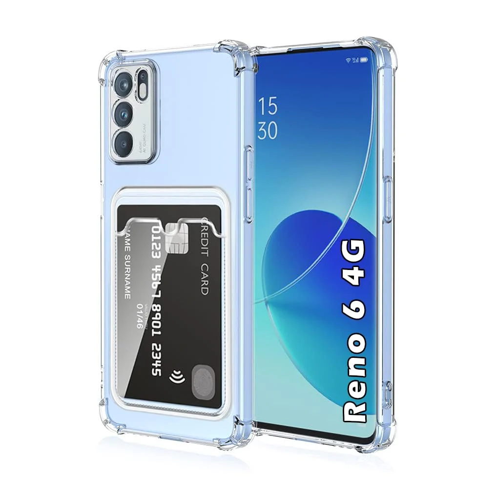 DL3 Mobilak OPPO Reno 6 4G (Not Reno6 5G) Case Clear Card Holder Back Wallet Crystal Transparent Soft TPU Shockproof Bumper Corner Drop Protection Phone Case Cover Camera Protection - Transparent