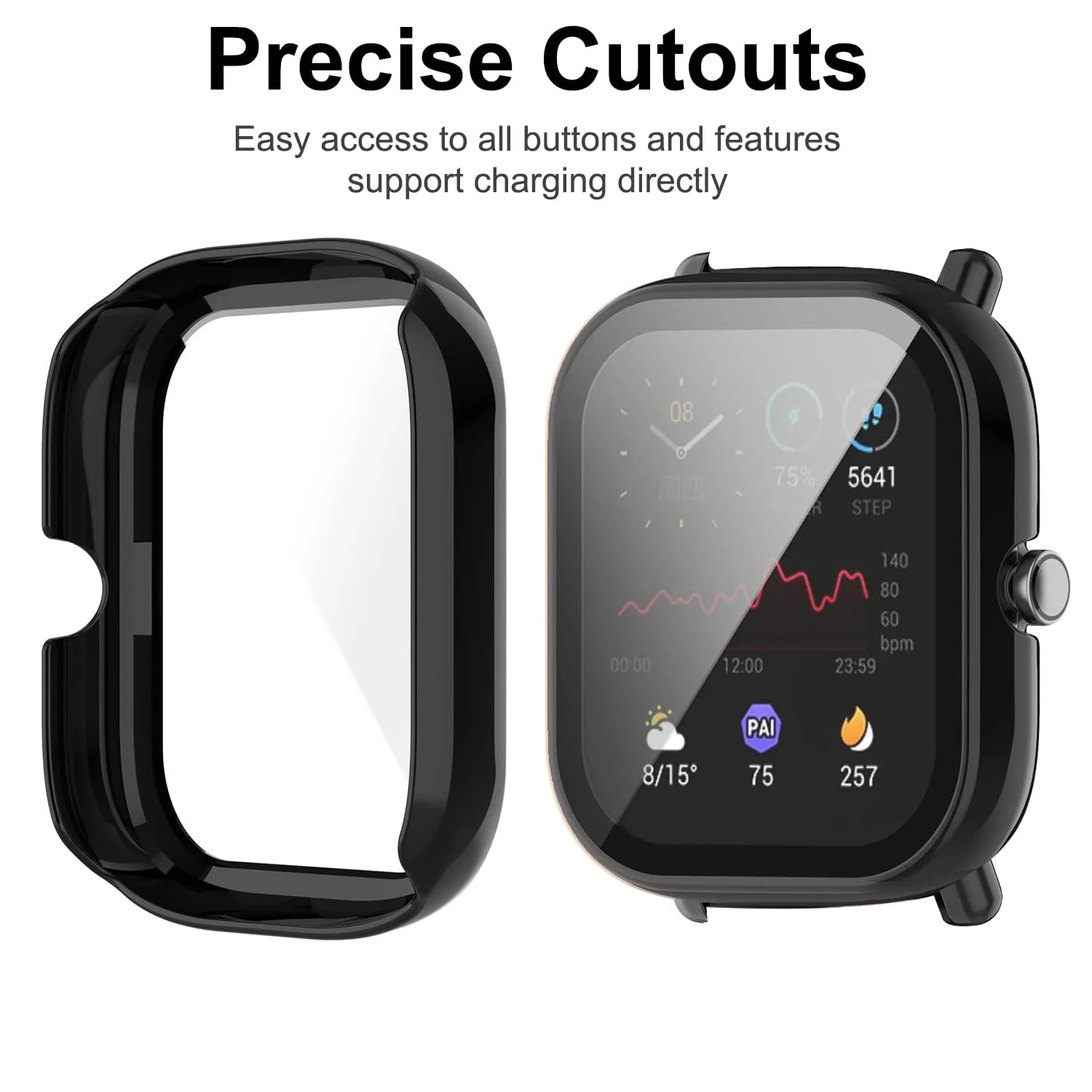 DL3 Mobilak Protective Case Compatible with Amazfit GTS 2 Mini 9H Hardness PC Case Bumper Full Slim Protective Cover with Tempered Glass For Amazfit GTS2 Mini - Black