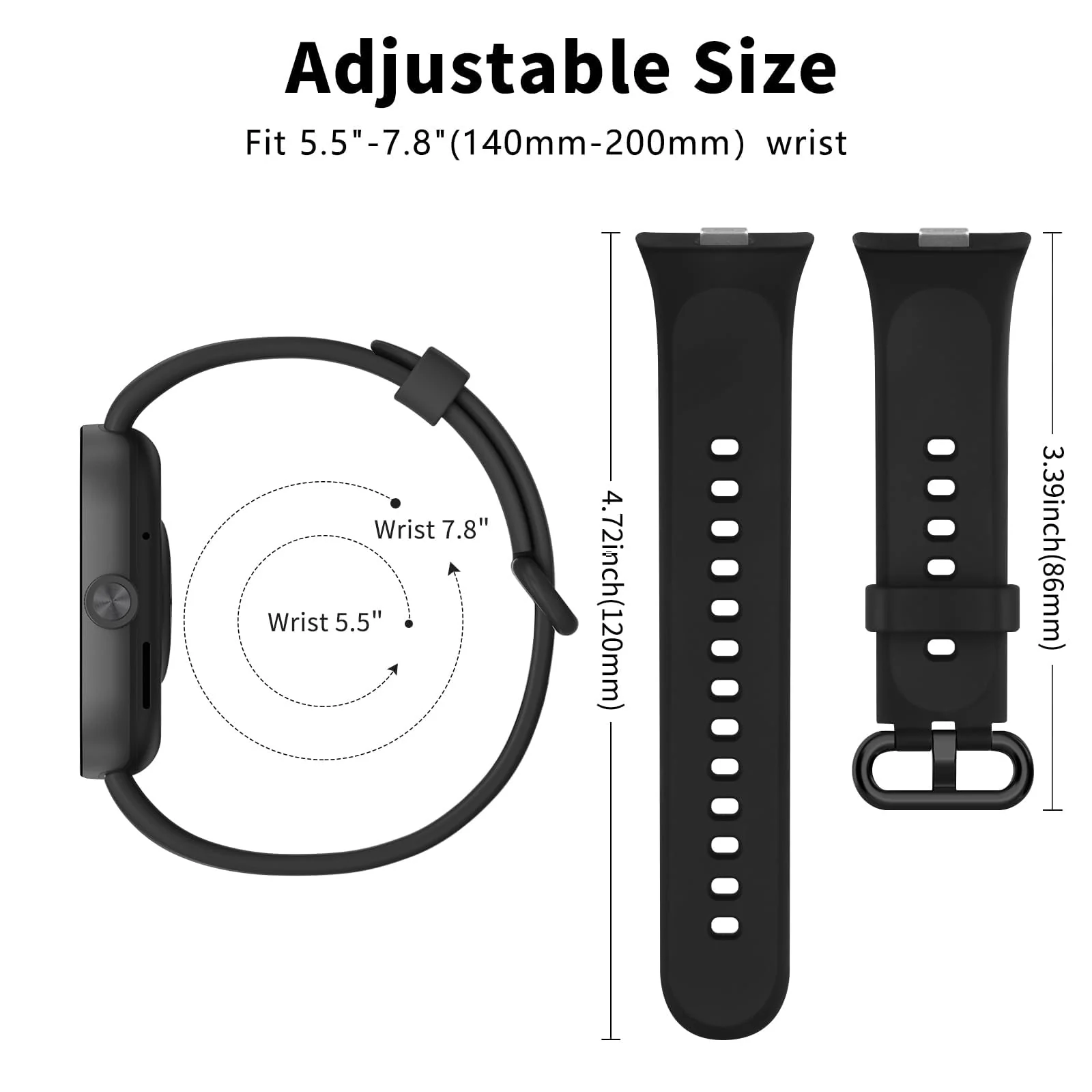 DL3 Mobilak Bracelet for Redmi Watch 4 / Redmi Watch 5 / Xiaomi Smart Band 8 Pro/Xiaomi Smart Band 9 Pro Wristbands for Men Women, Silicone Strap, Waterproof Sports Replacement Strap - Black