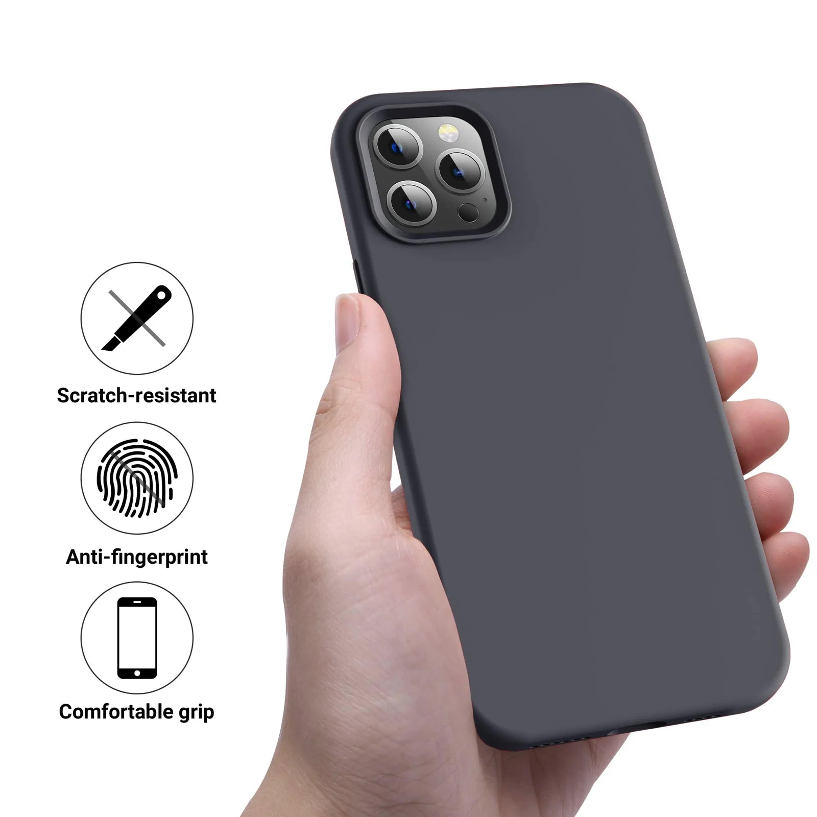 DL3 Mobilak Liquid Silicone Case for iPhone 12 Pro Max (6.7 Inch), Shock-absorbing protection, Scratch-resistant surface, Soft microfiber lining - Dark Gray