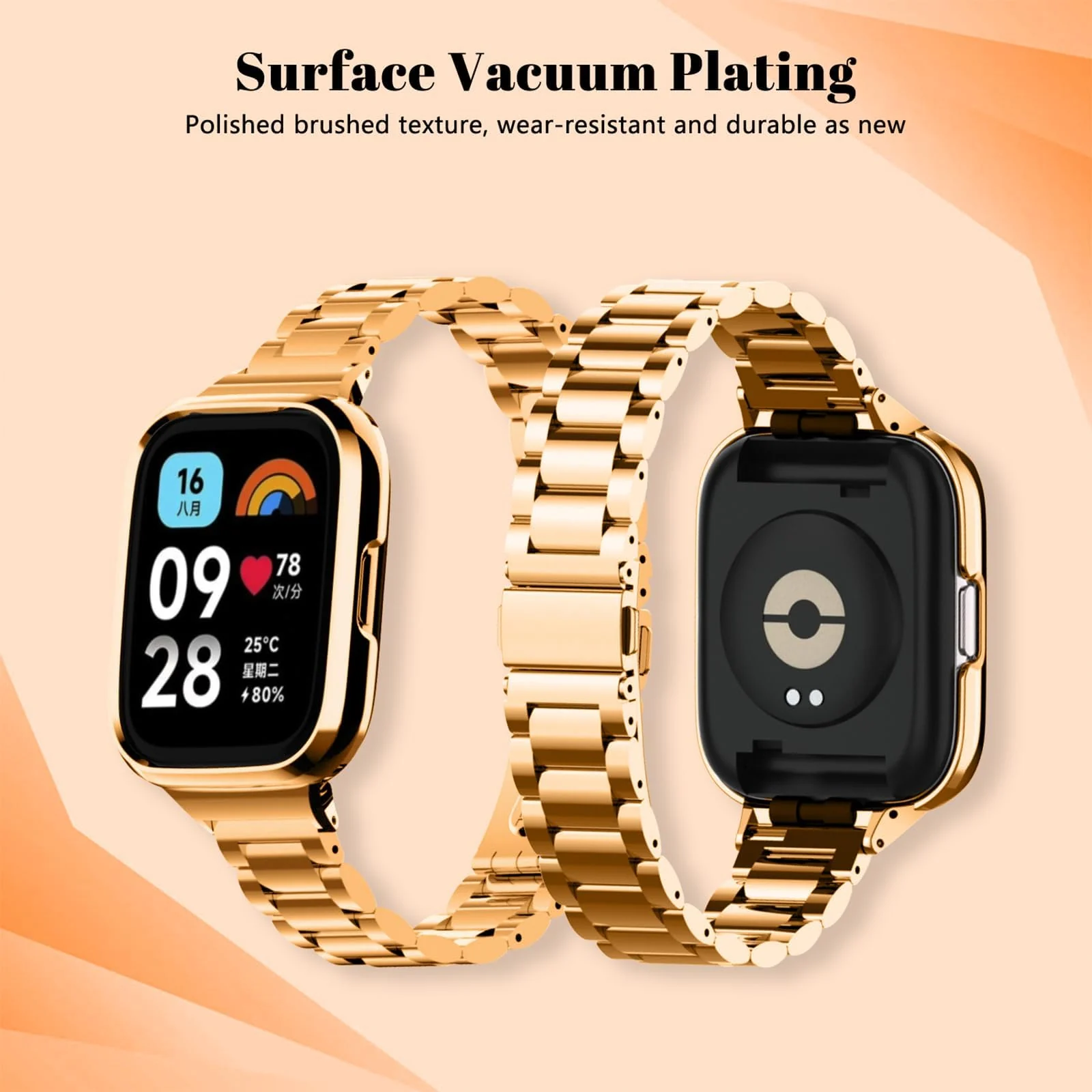 DL3 Mobilak Bracelet Compatible with Xiaomi Redmi Watch 3 Lite/Redmi Watch 3 Active, Stainless Steel Metal Replacement Watch Band With Frame Metal Women Men Replacement Strap - Rose Gold