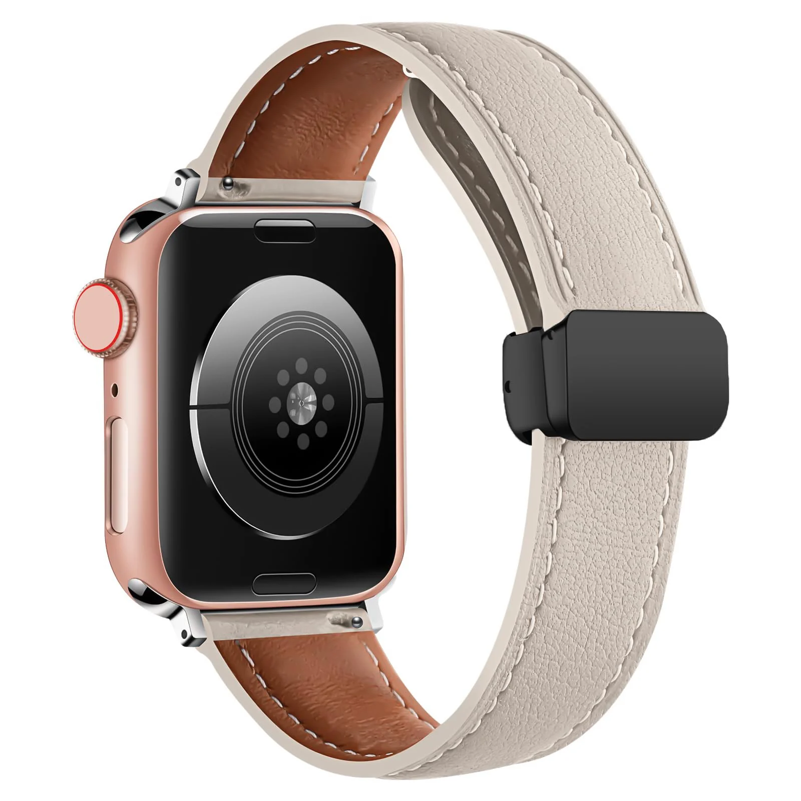 DL3 Mobilak Leather Bands Compatible with Apple Watch Band 49mm 45mm 44mm 42mm, Leather Magnetic Buckle Design Strap For iWatch Ultra Ultra 2 SE Series 9 8 7 6 5 4 3 2 1 (Milk) - Milk White
